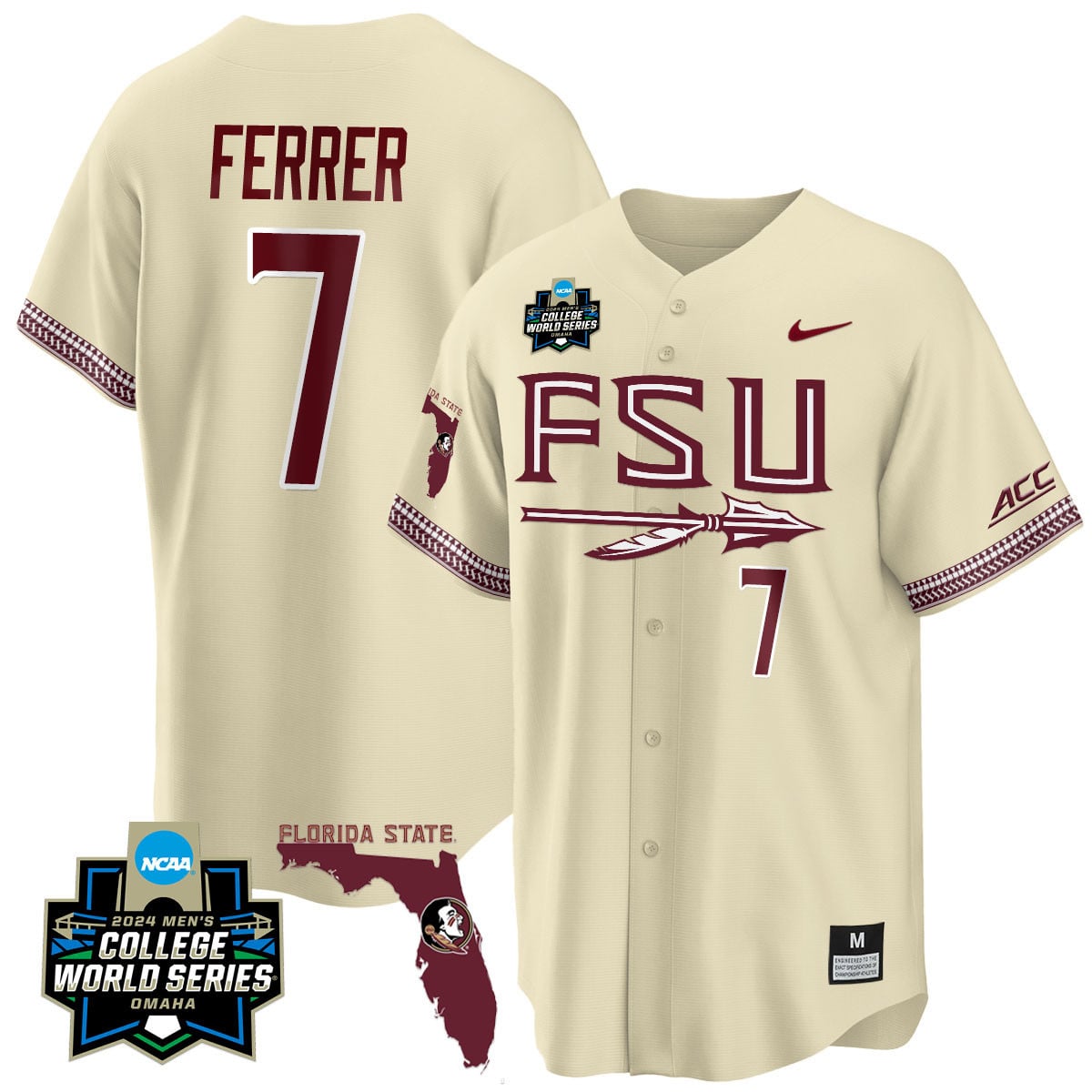 Men's Florida State Seminoles 2024 College World Series Vapor Premier Limited Jersey V2 - All Stitched