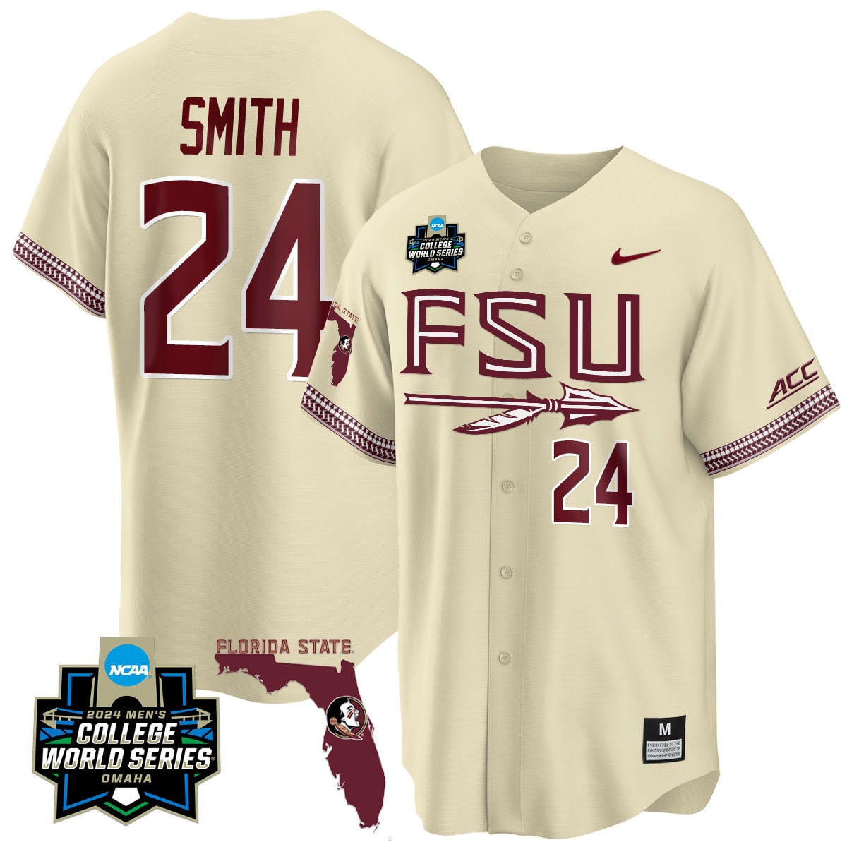 Men's Florida State Seminoles 2024 College World Series Vapor Premier Limited Jersey V2 - All Stitched