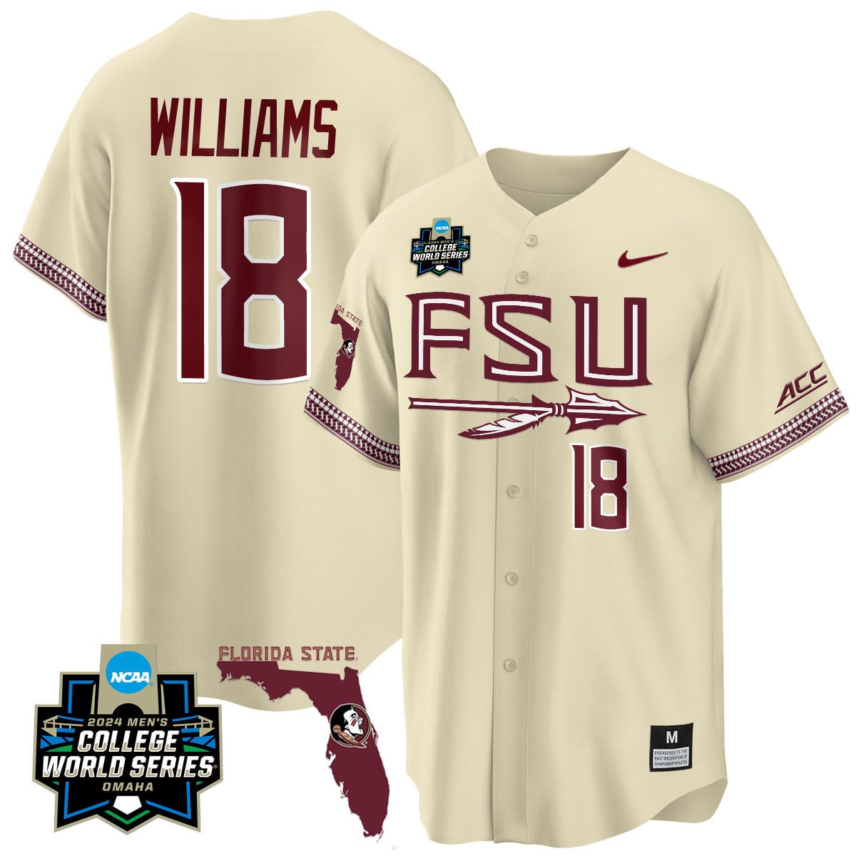 Men's Florida State Seminoles 2024 College World Series Vapor Premier Limited Jersey V2 - All Stitched
