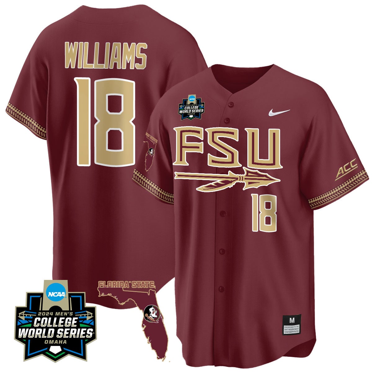 Men's Florida State Seminoles 2024 College World Series Vapor Premier Limited Jersey V2 - All Stitched