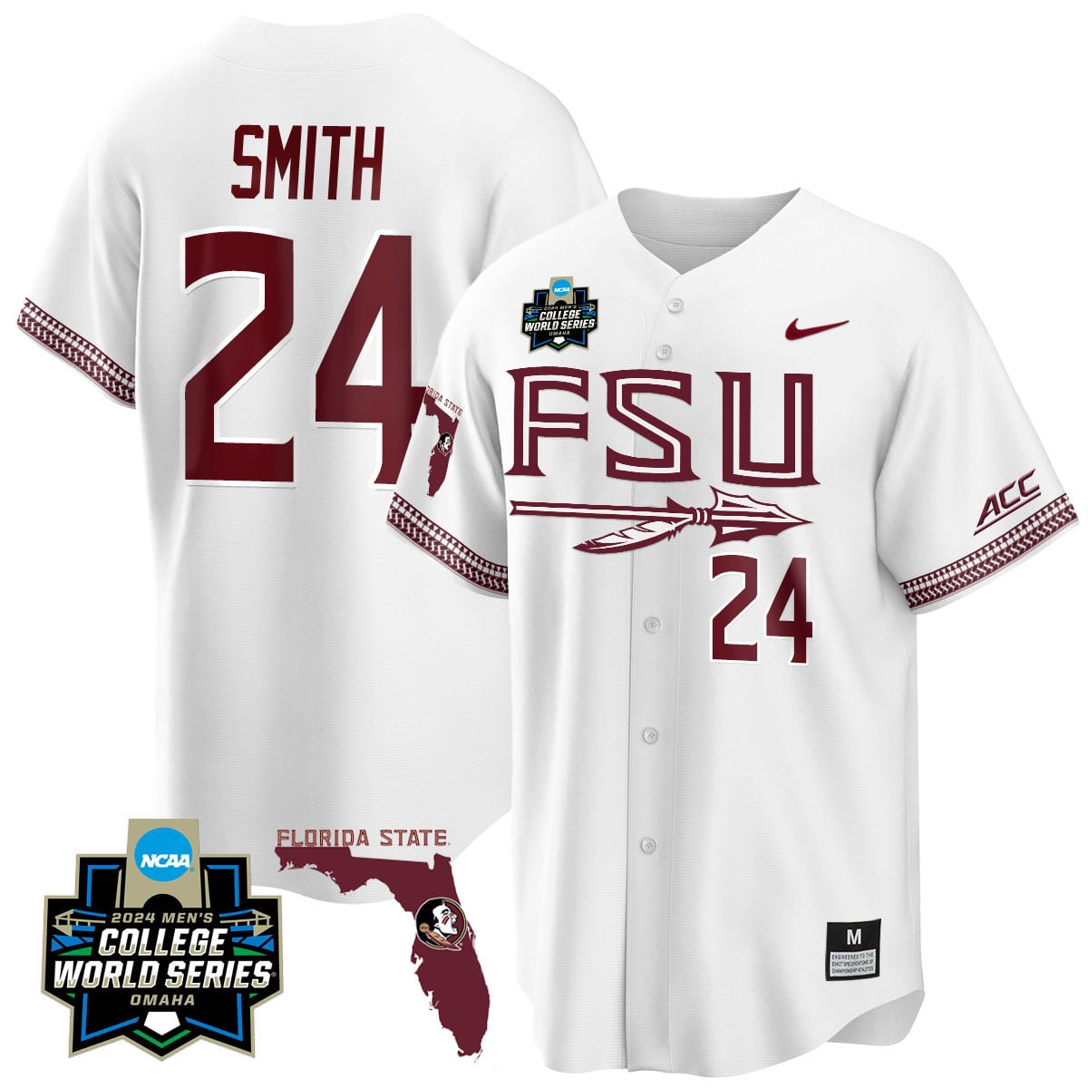 Men's Florida State Seminoles 2024 College World Series Vapor Premier Limited Jersey V2 - All Stitched
