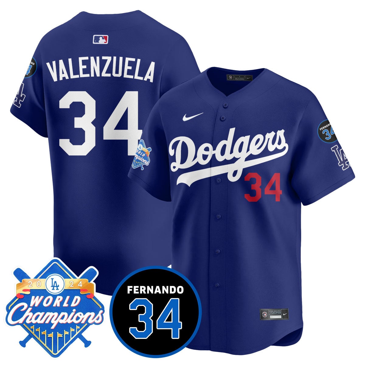 Men's LA Dodgers - World Series Champions 2024/Fernando Valenzuela Memorial Jersey - All Stitched