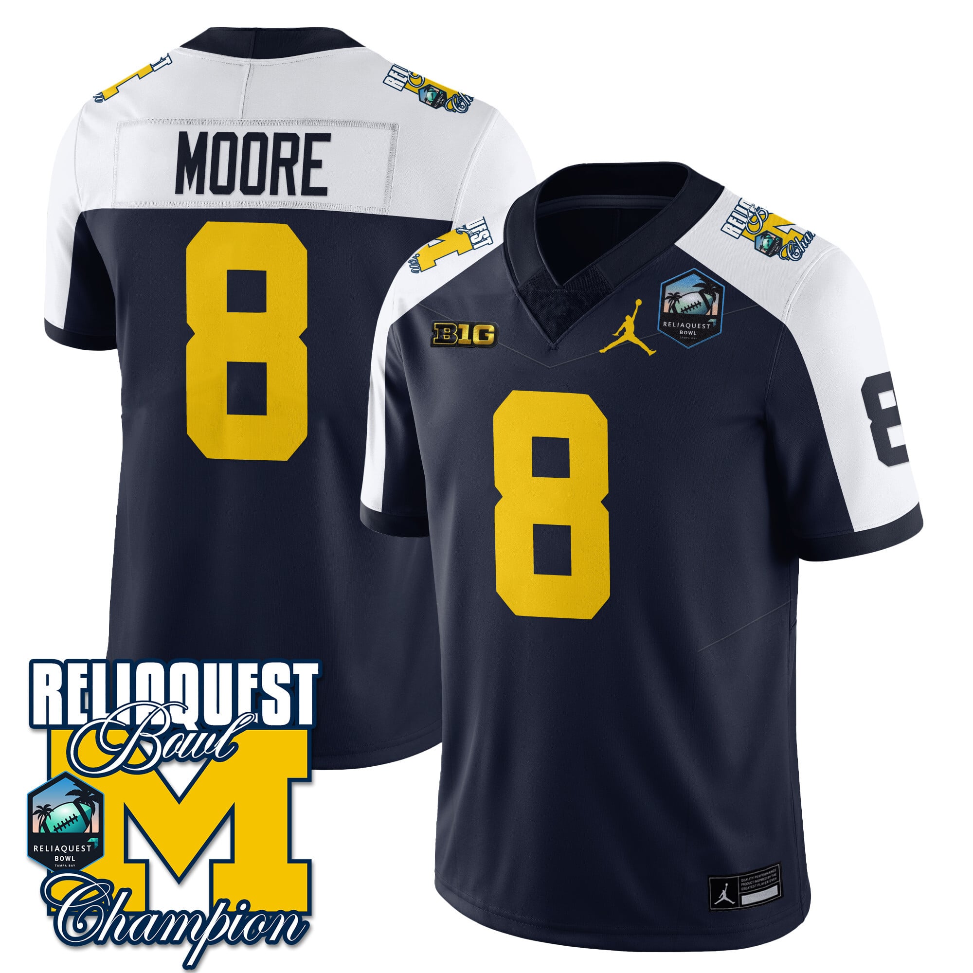 Men's Michigan Wolverines 2024 ReliaQuest Bowl Champions Jersey - All Stitched