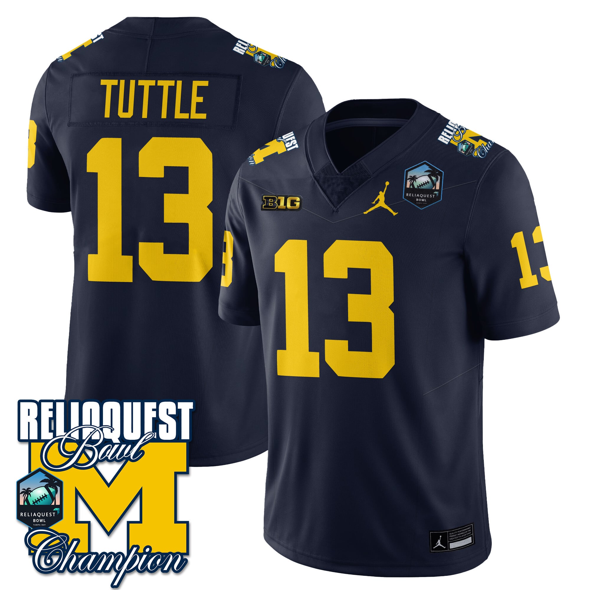 Men's Michigan Wolverines 2024 ReliaQuest Bowl Champions Jersey - All Stitched