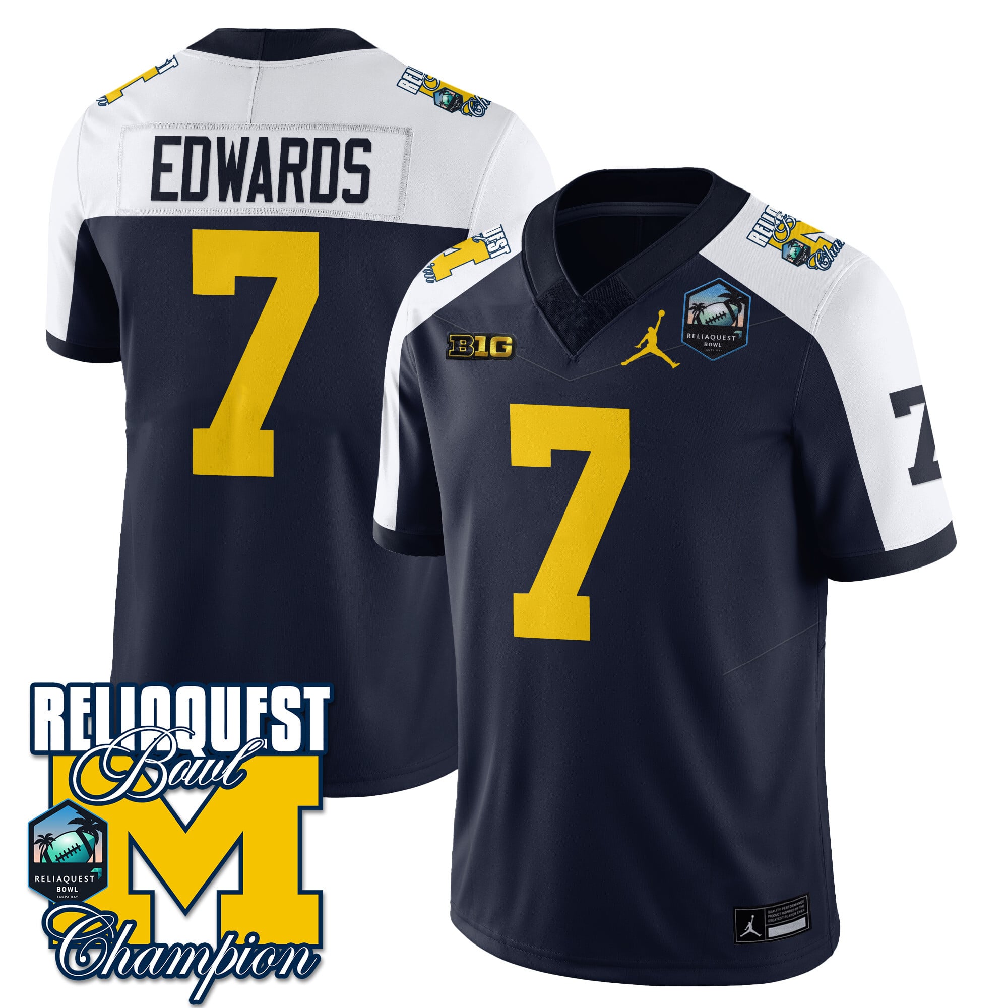 Men's Michigan Wolverines 2024 ReliaQuest Bowl Champions Jersey - All Stitched