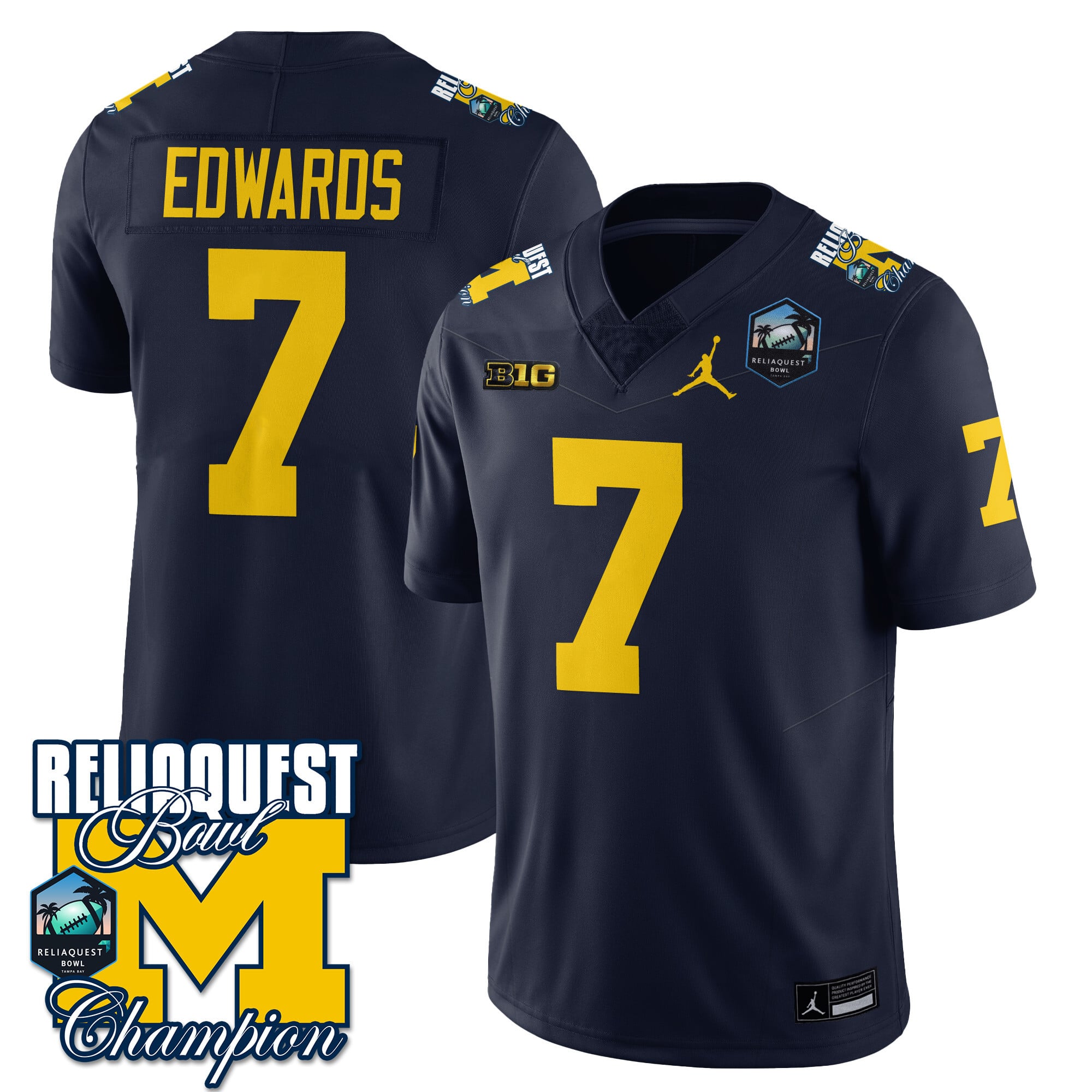 Men's Michigan Wolverines 2024 ReliaQuest Bowl Champions Jersey - All Stitched