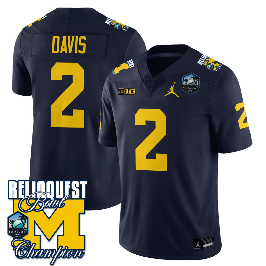 Men's Michigan Wolverines 2024 ReliaQuest Bowl Champions Jersey - All Stitched