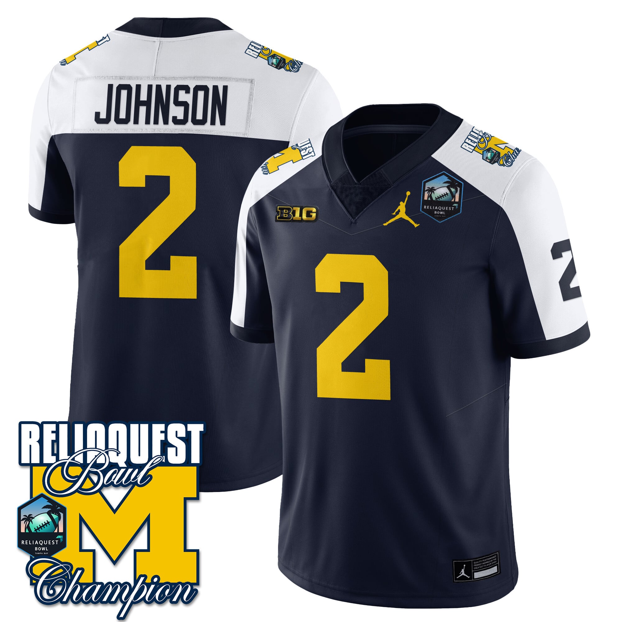 Men's Michigan Wolverines 2024 ReliaQuest Bowl Champions Jersey - All Stitched
