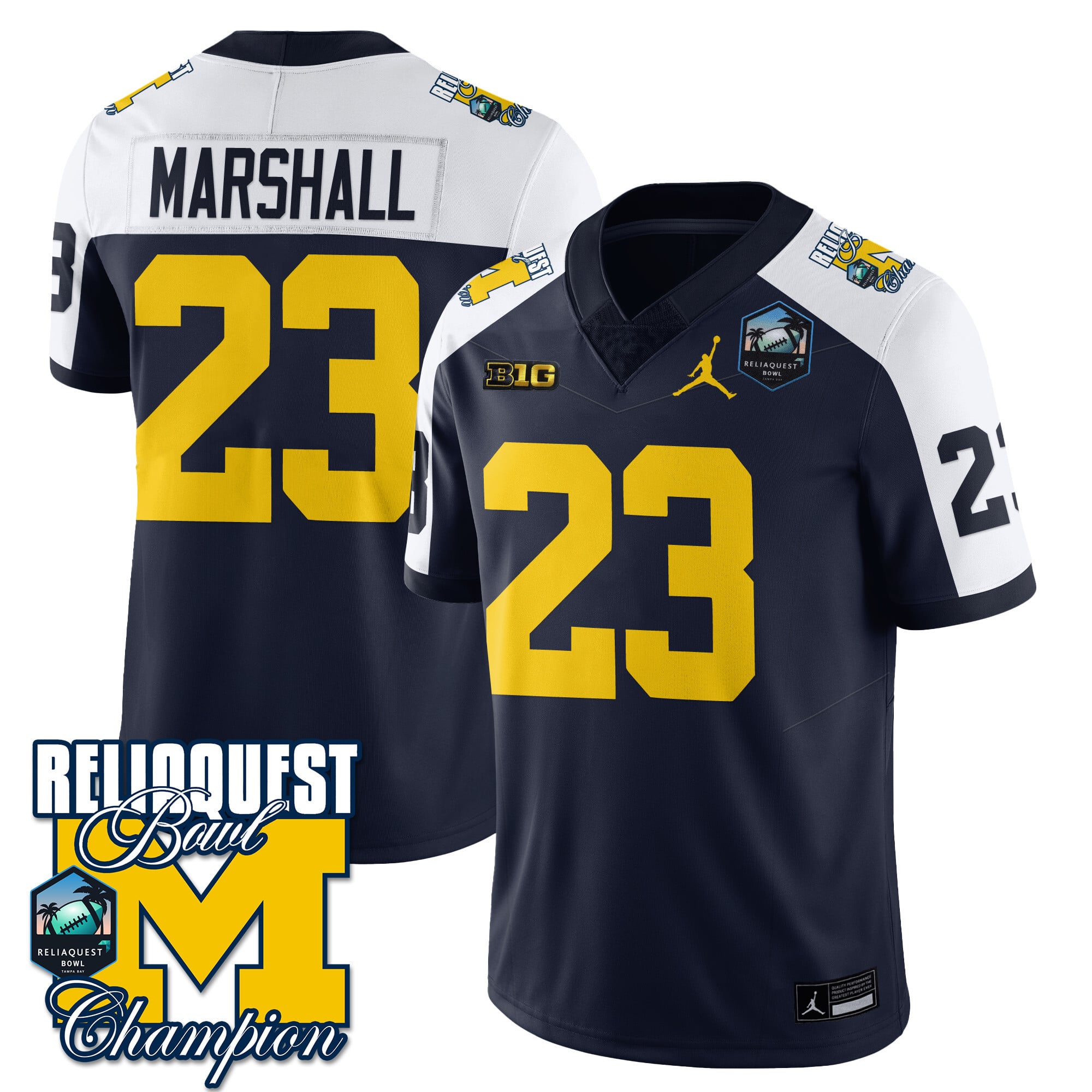 Men's Michigan Wolverines 2024 ReliaQuest Bowl Champions Jersey - All Stitched