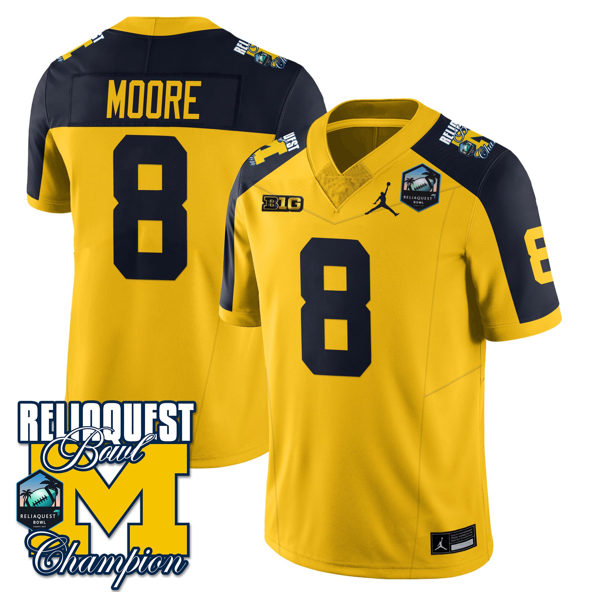 Men's Michigan Wolverines 2024 ReliaQuest Bowl Champions Jersey - All Stitched