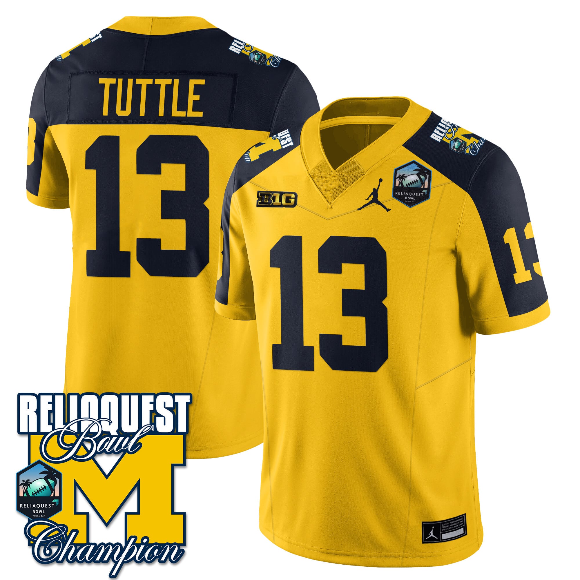 Men's Michigan Wolverines 2024 ReliaQuest Bowl Champions Jersey - All Stitched