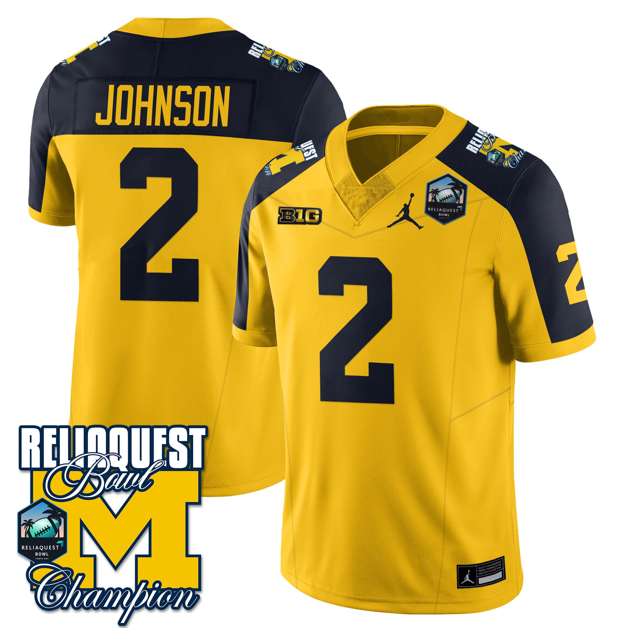 Men's Michigan Wolverines 2024 ReliaQuest Bowl Champions Jersey - All Stitched