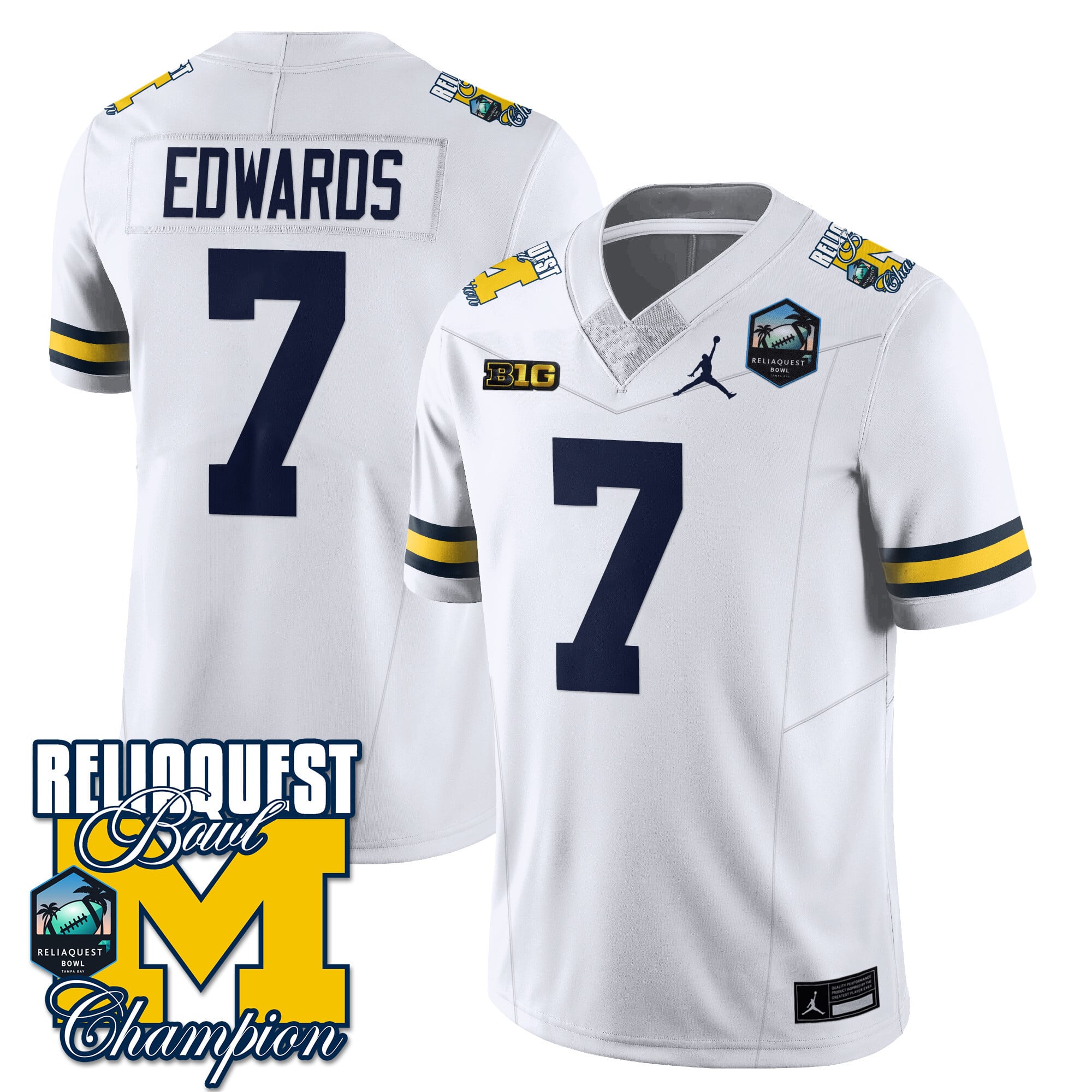 Men's Michigan Wolverines 2024 ReliaQuest Bowl Champions Jersey - All Stitched