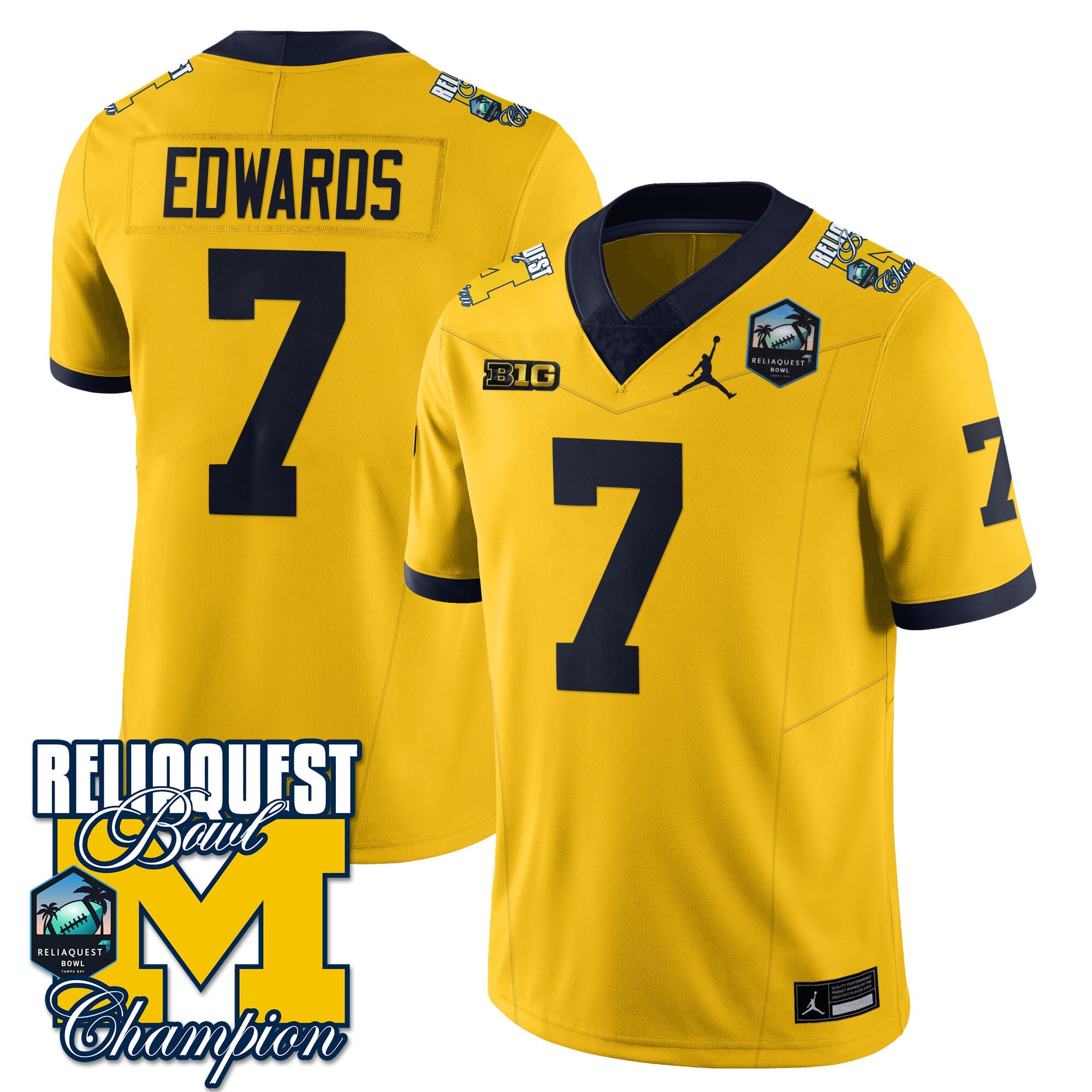 Men's Michigan Wolverines 2024 ReliaQuest Bowl Champions Jersey - All Stitched