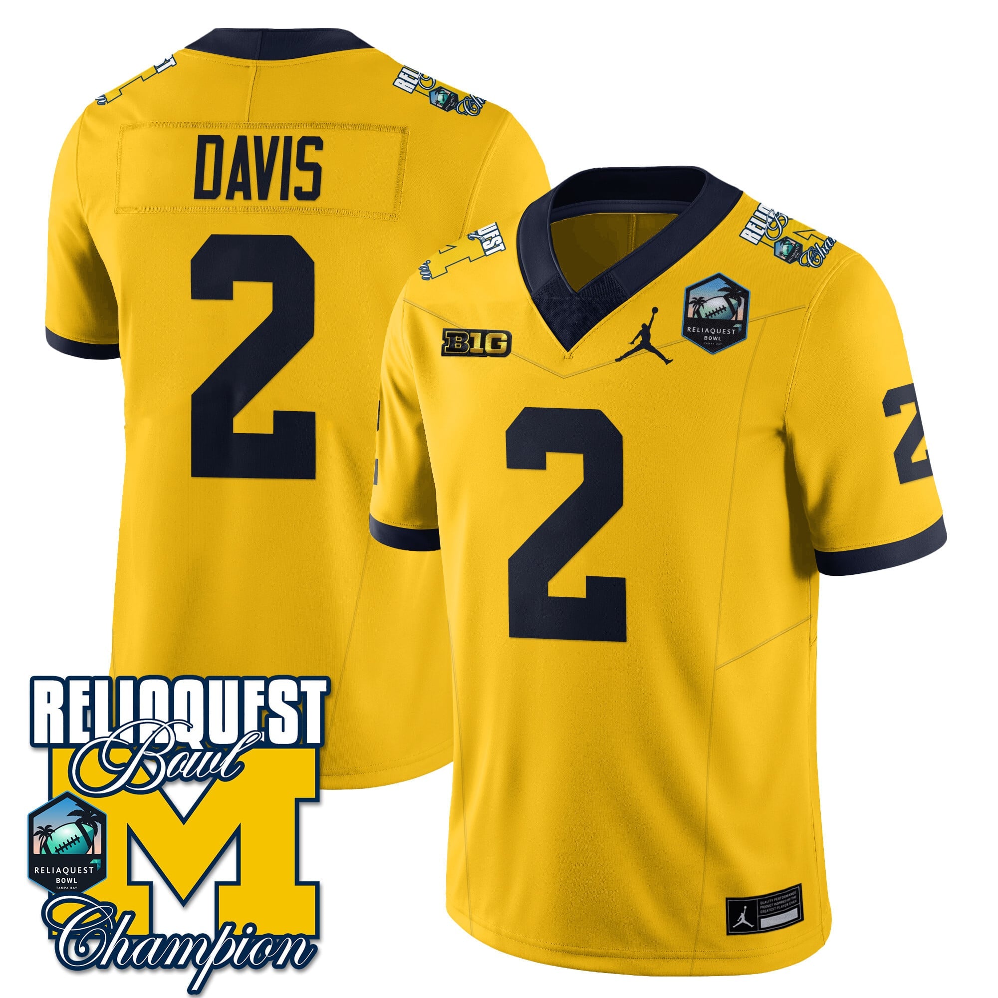 Men's Michigan Wolverines 2024 ReliaQuest Bowl Champions Jersey - All Stitched