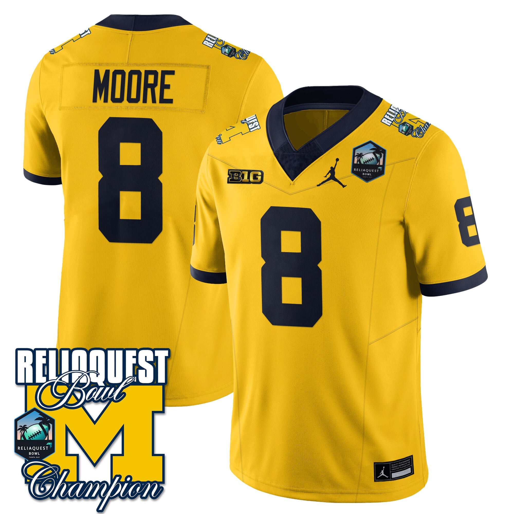 Men's Michigan Wolverines 2024 ReliaQuest Bowl Champions Jersey - All Stitched