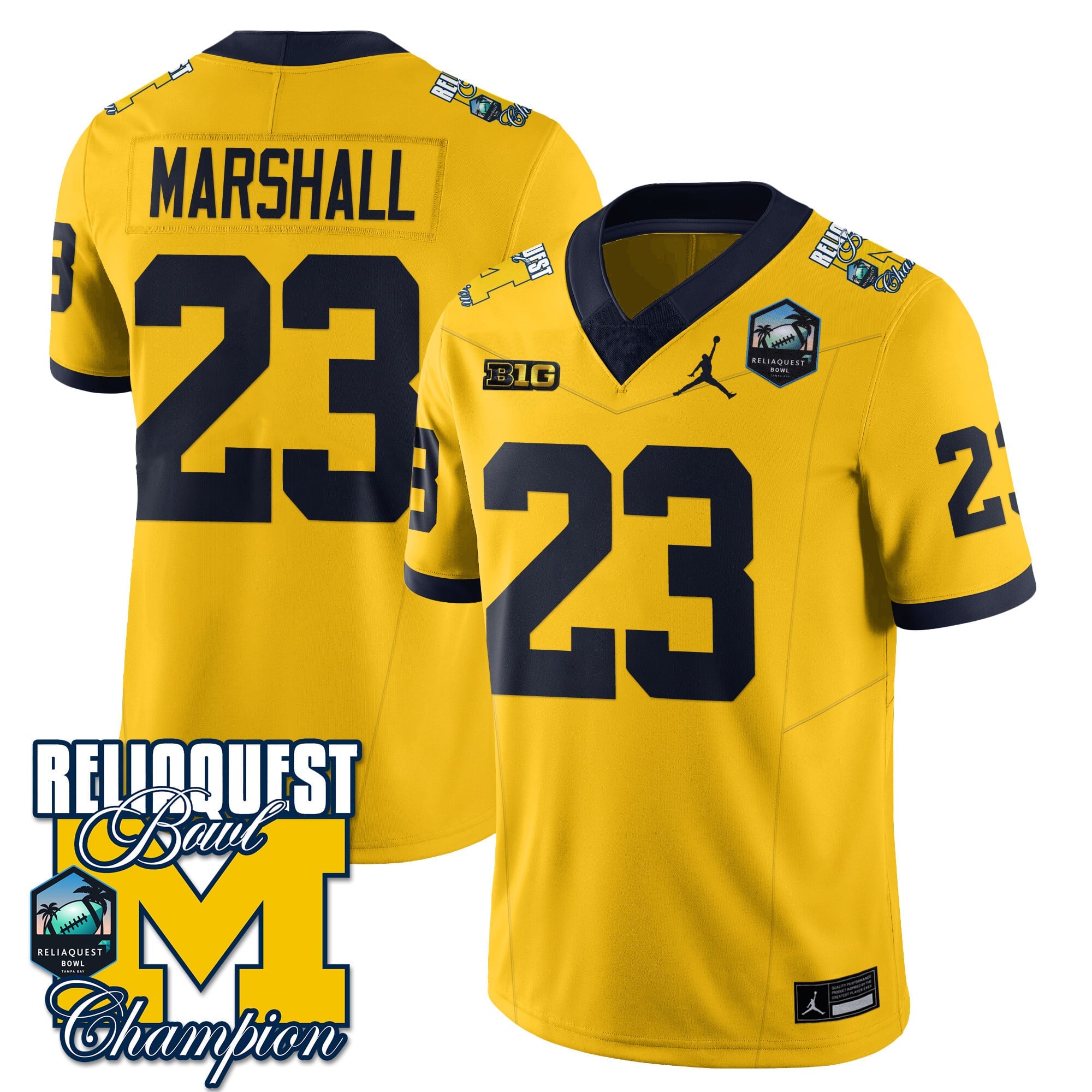 Men's Michigan Wolverines 2024 ReliaQuest Bowl Champions Jersey - All Stitched