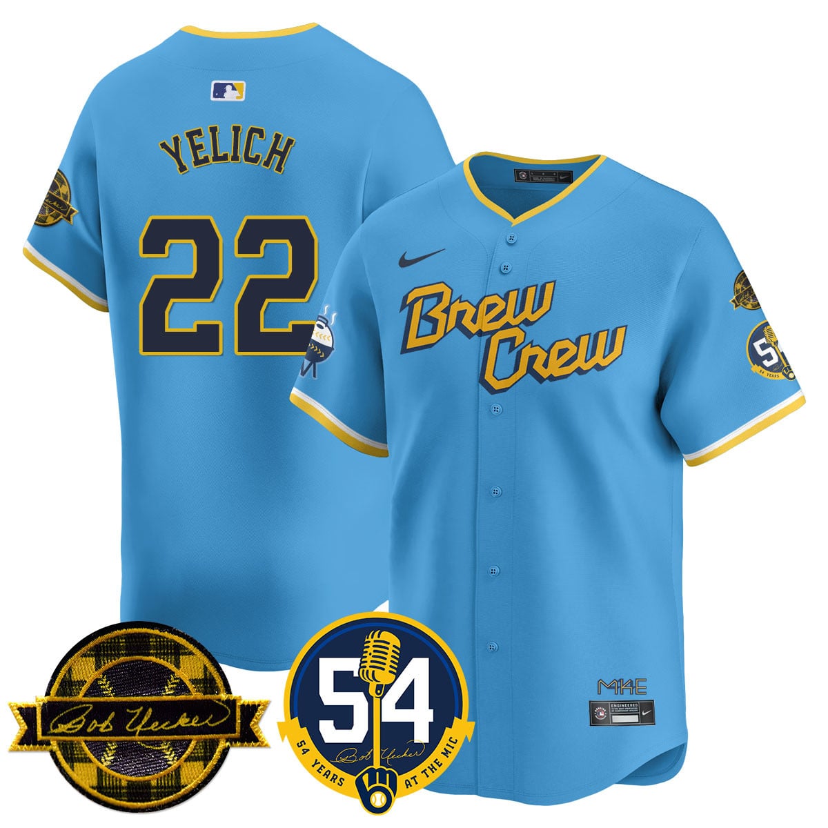 Men's Milwaukee Brewers Jersey - Bob Uecker, 54 Seasons for Brewers - All Stitched