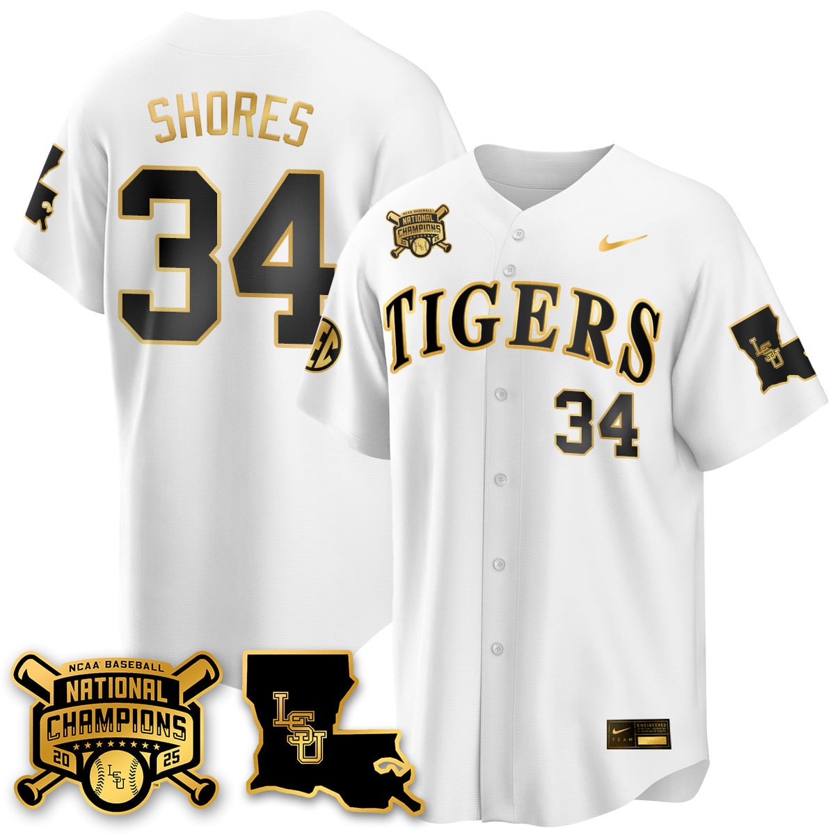 Men's LSU Tigers 2025 World Series Champions Limited Gold Jersey - All Stitched