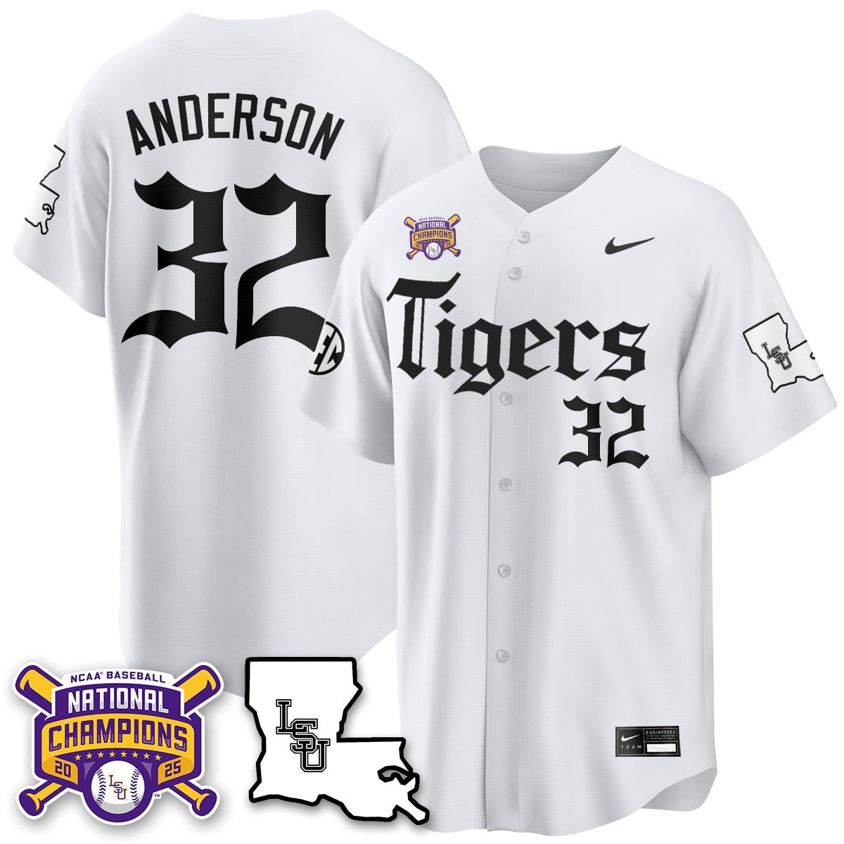 Men's LSU Tigers 2025 World Series Champions 'Gothic Geaux Edition' Jersey - All Stitched