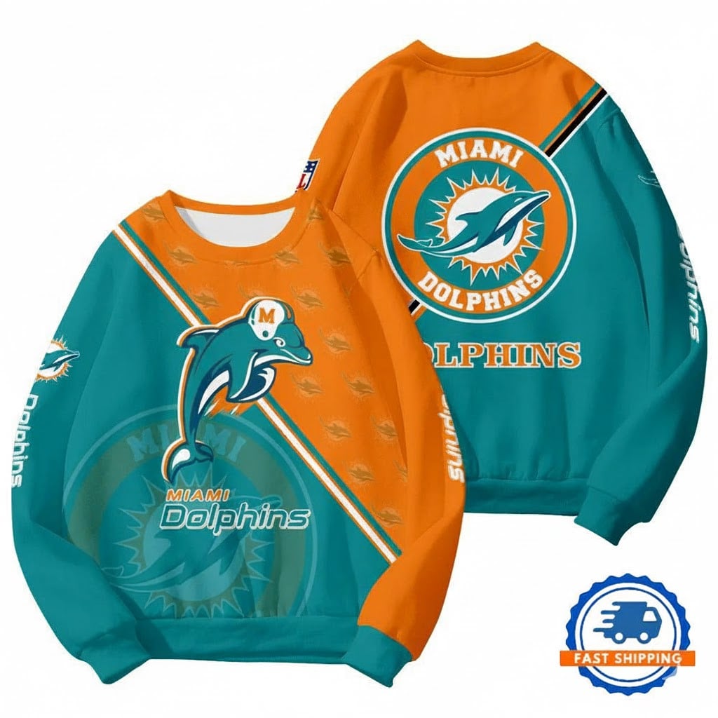 MIA Dolphins Football Team Round Neck Sweatshirt