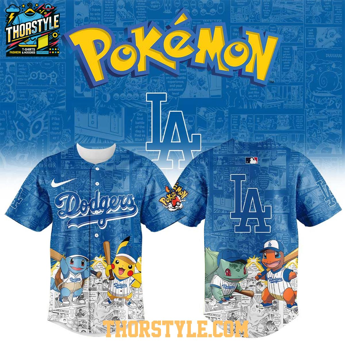 Los Angeles Dodgers 2025 Pokémon Pikachu Bulbasaur Charmander Squirtle Baseball Jersey