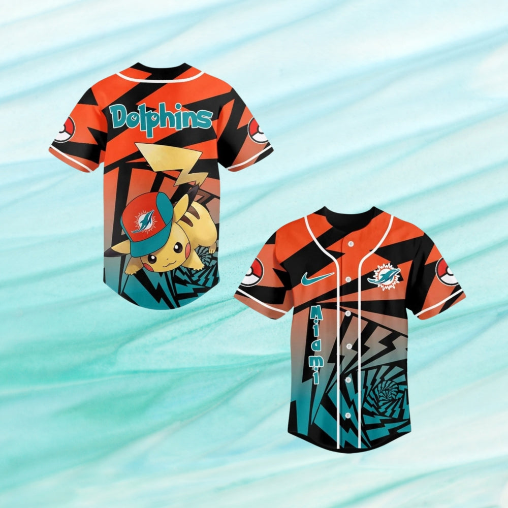 Miami Dolphins 2025 Pokemon Trainers Pikachu Fight Baseball Jersey