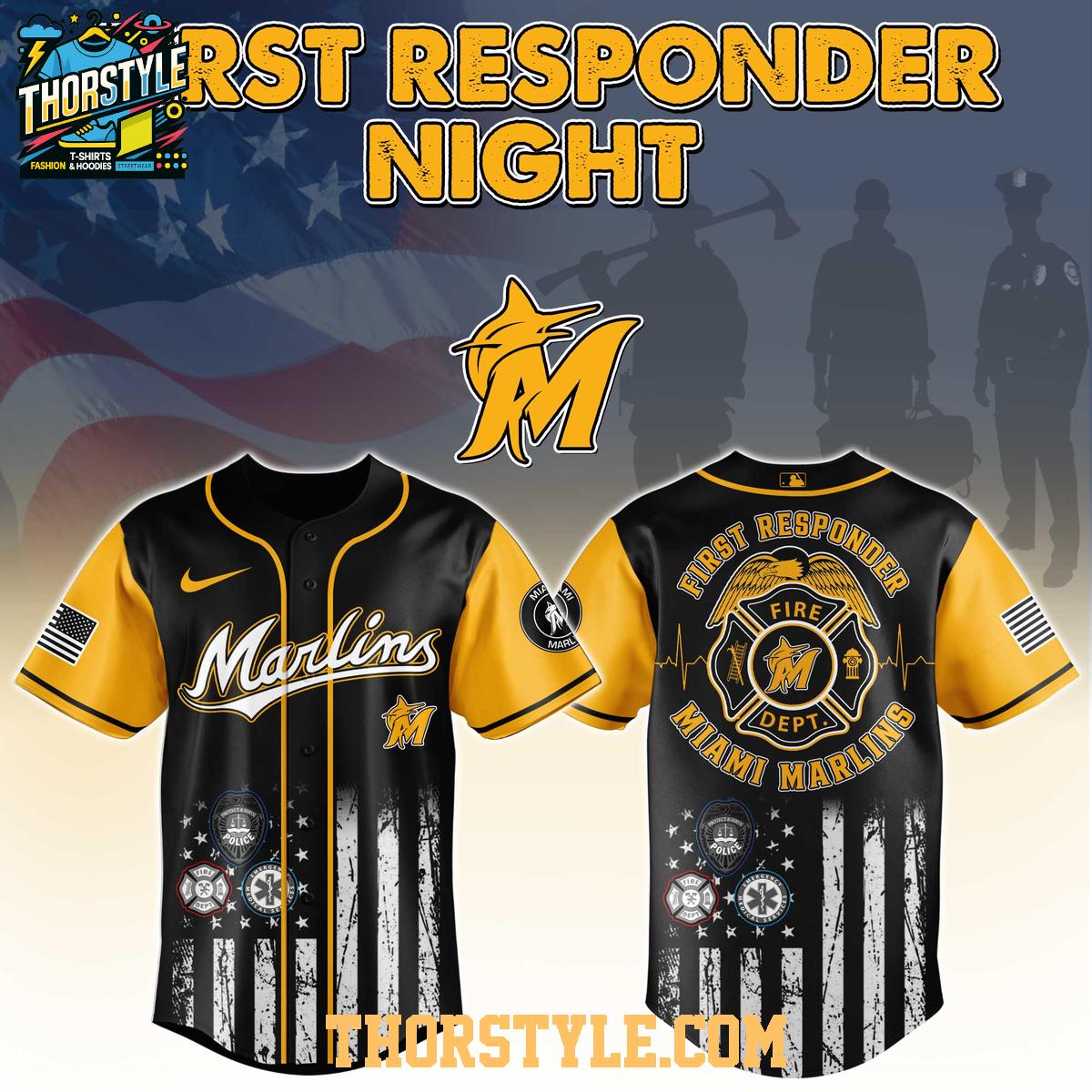 Miami Marlins MLB Fire Dept Honor 2025 First Responders Night Baseball Jersey