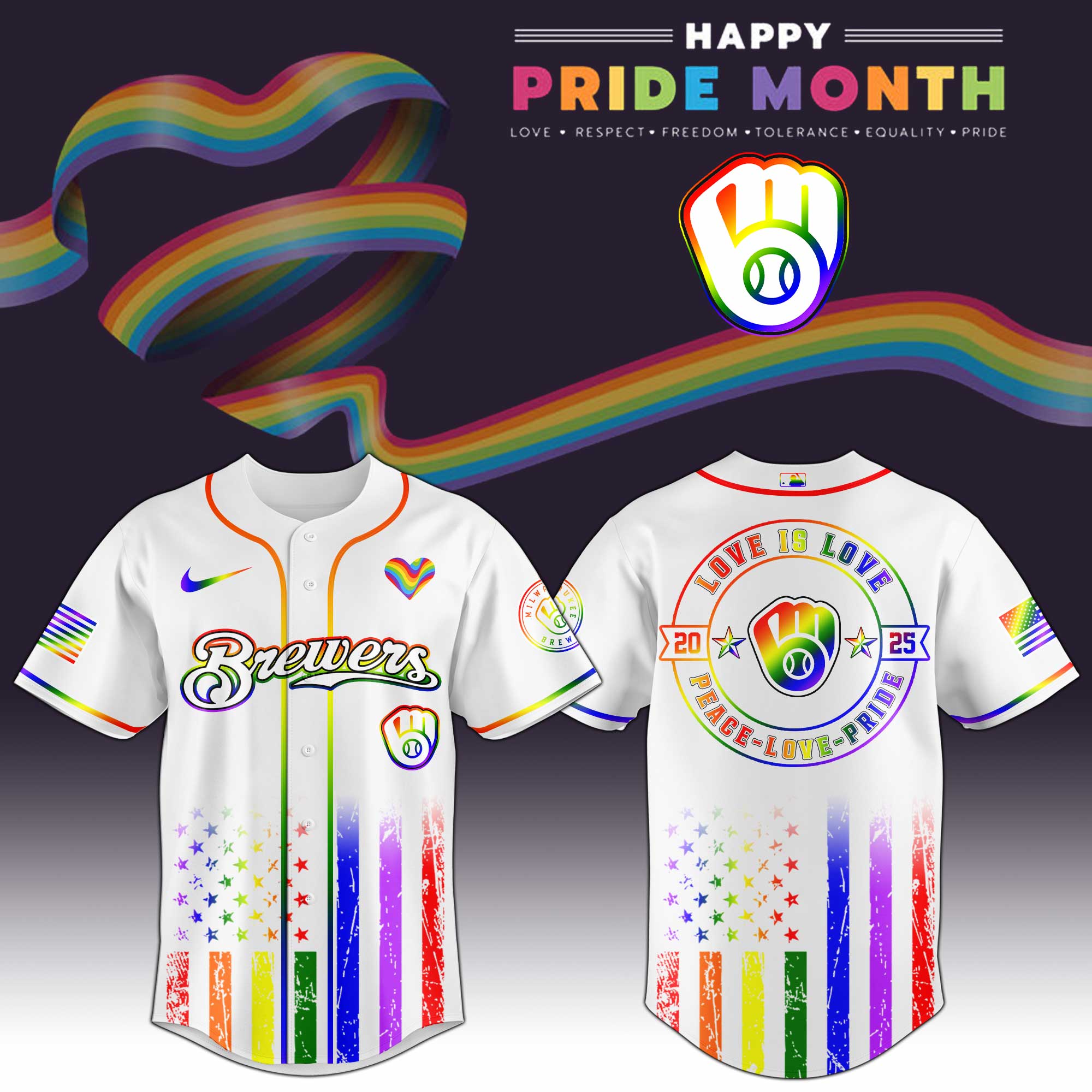 Milwaukee Brewers Happy Pride Month Baseball Jersey