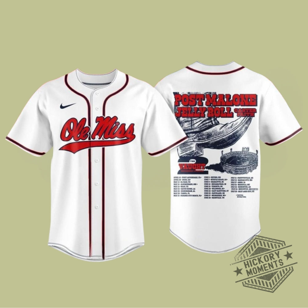 Ole Miss Rebels Post Malone X Jelly Roll Stadium Tour 2026 Baseball Jersey