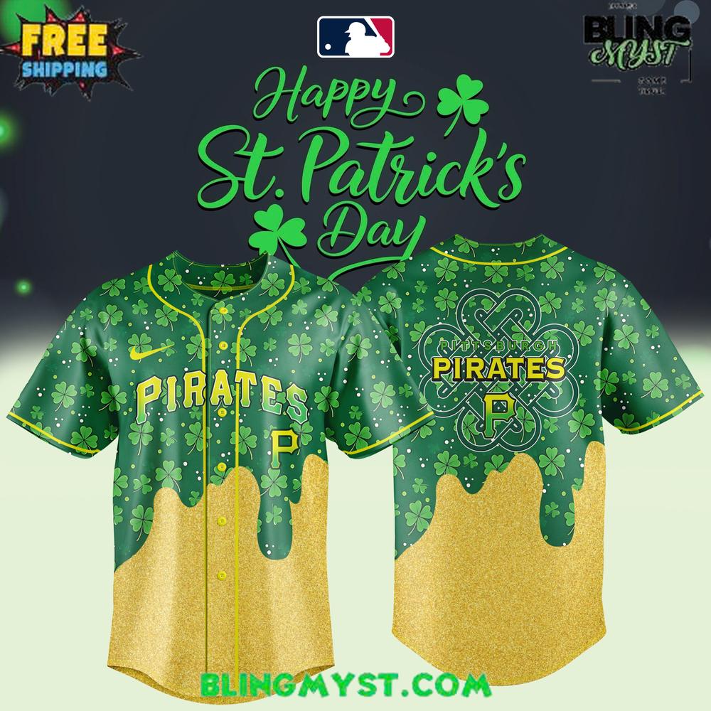 Pittsburgh Pirates St. Patrick’s Day Baseball Jersey – Lucky Gold Drip Edition