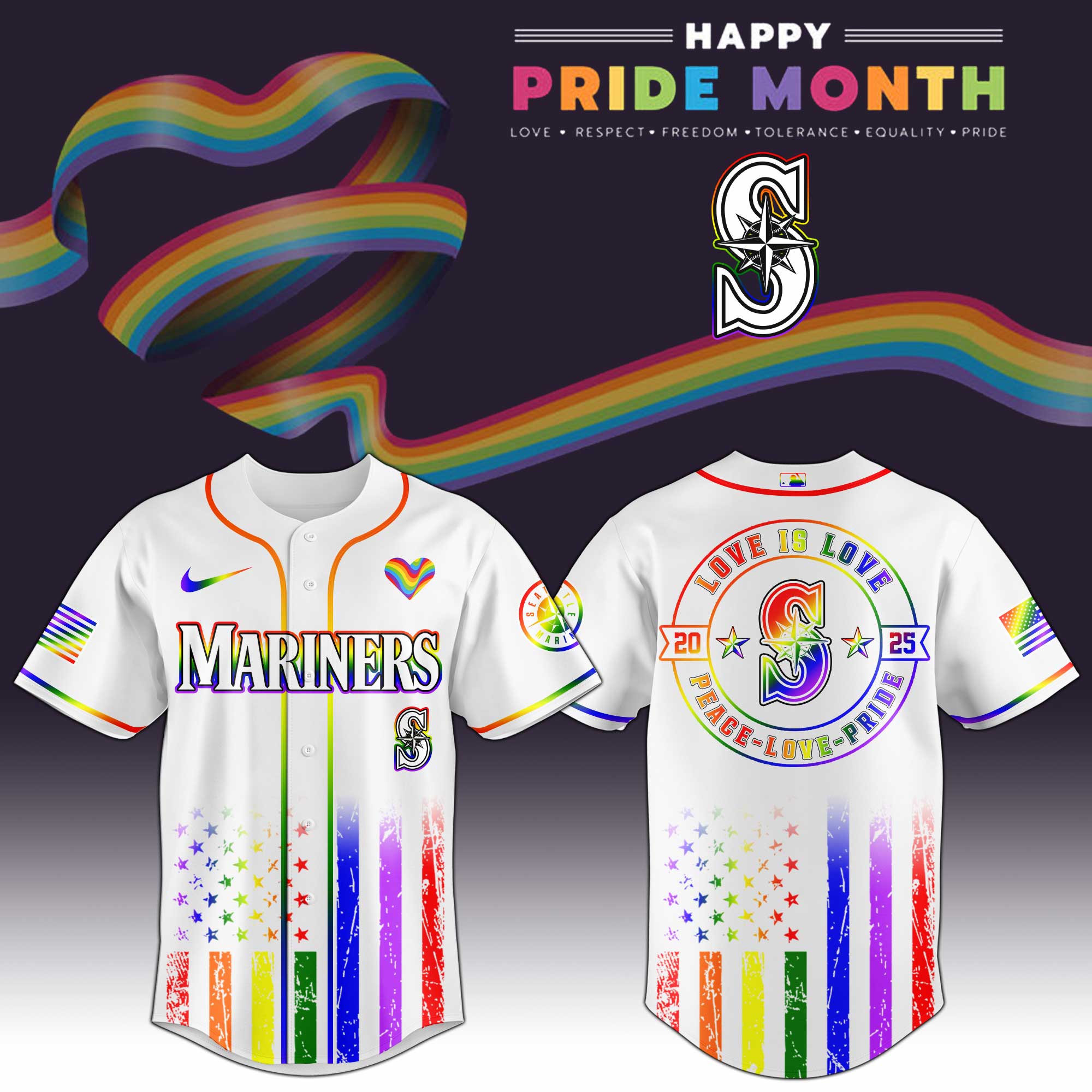 Seattle Mariners Happy Pride Month Baseball Jersey