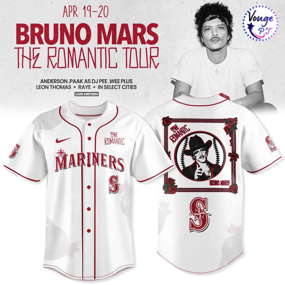 Seattle Mariners x Bruno Mars – The Romantic Tour 2026 Baseball Jersey