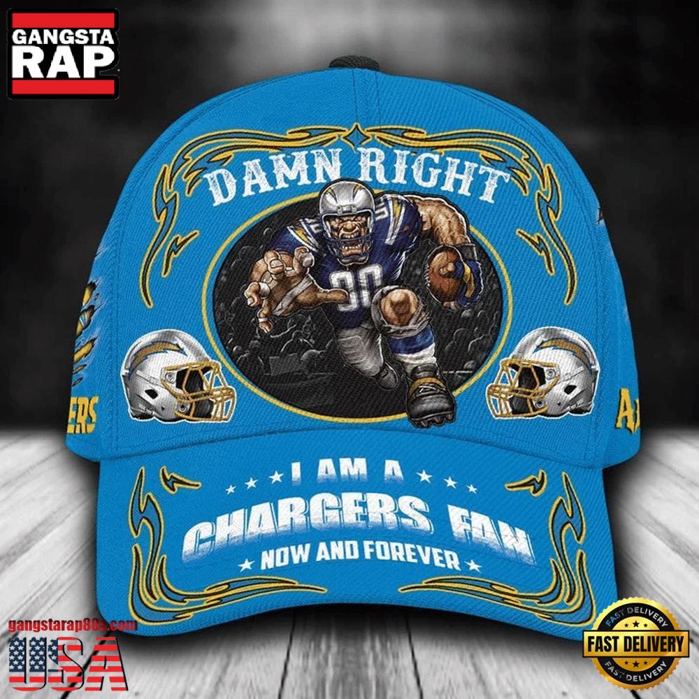NFL Custom Name Los Angeles Chargers Mascot Damn Right Football Team Baseball Cap