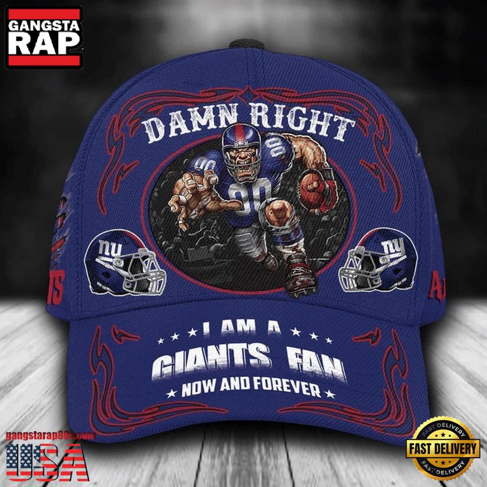 NFL Custom Name New York Giants Mascot Damn Right Football Team Baseball Cap