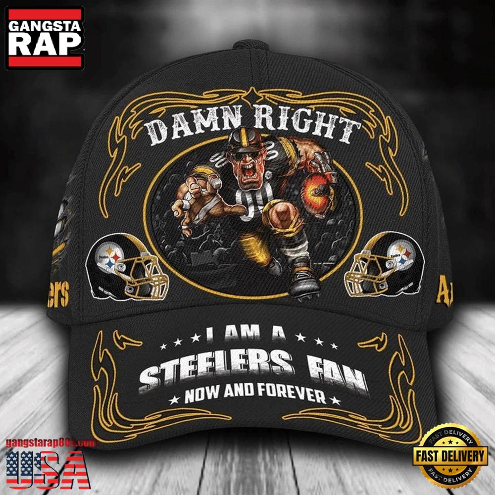 NFL Custom Name Pittsburgh Steelers Mascot Damn Right Football Team Baseball Cap
