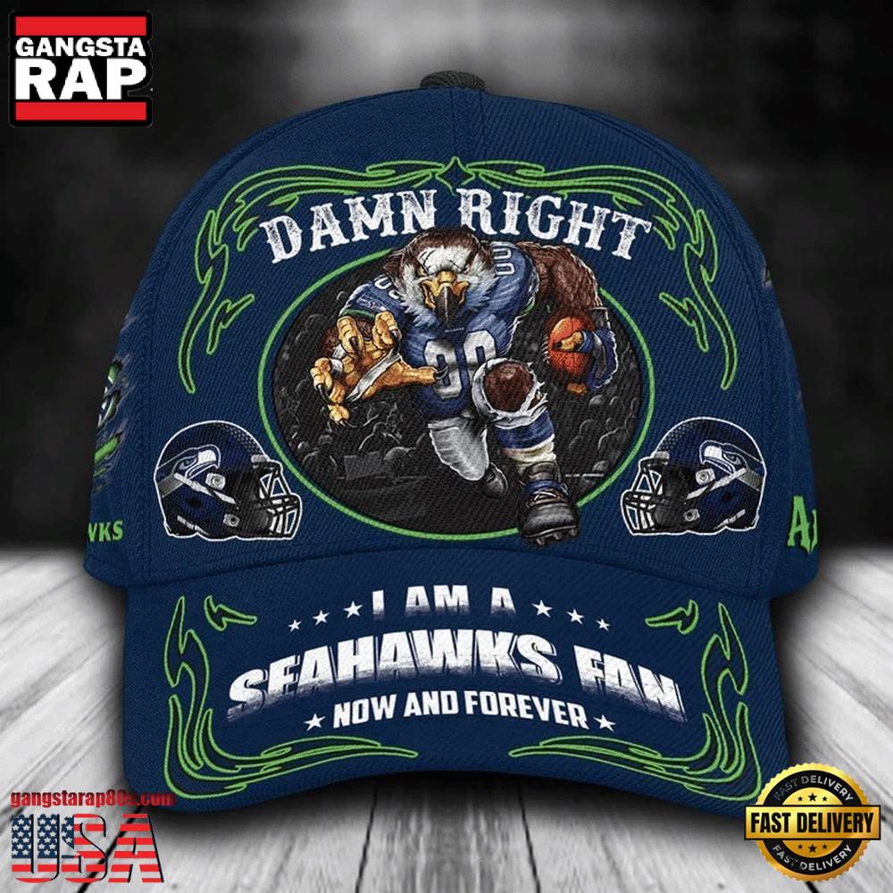 NFL Custom Name Seattle Seahawks Mascot Damn Right Football Team Baseball Cap