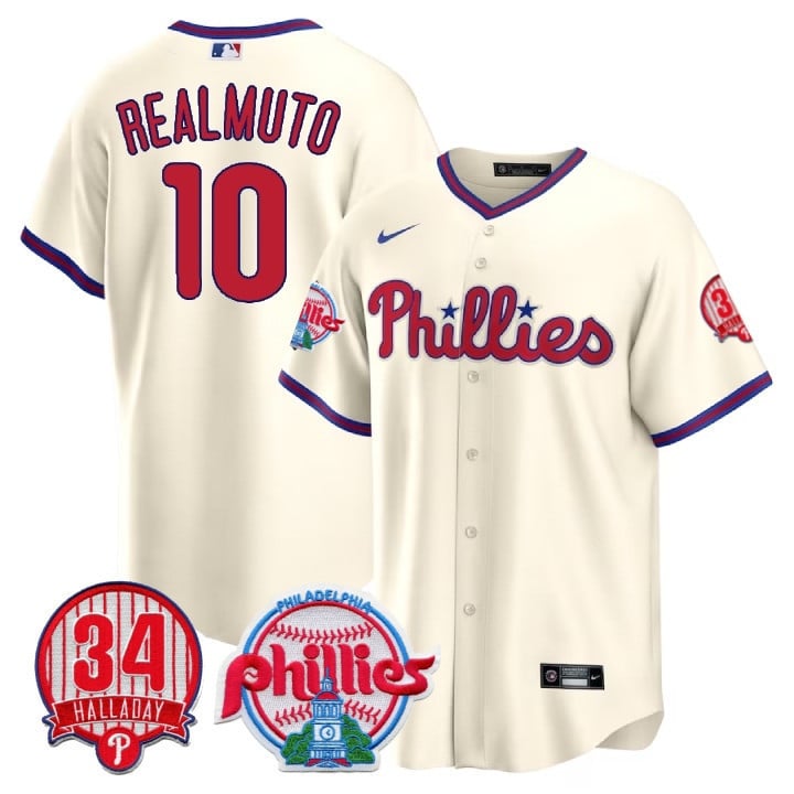 Men's Philadelphia Phillies Cool Base Jersey - Roy Halladay Patch #34