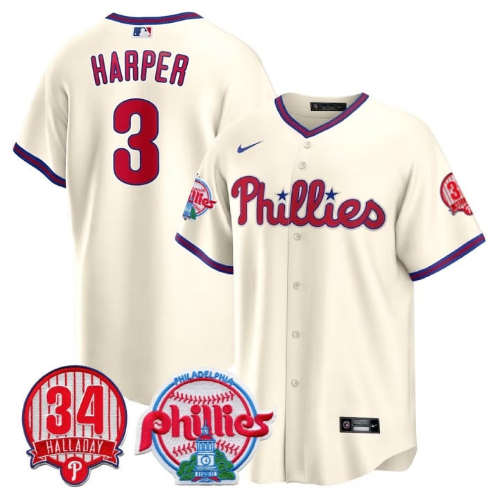Men's Philadelphia Phillies Cool Base Jersey - Roy Halladay Patch #34