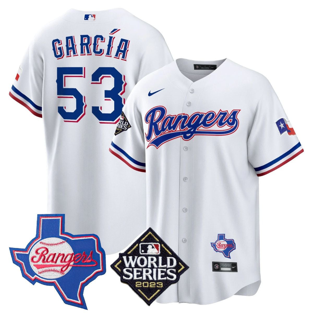 Men's Texas Rangers Limited Cool Base Jersey - 2023 World Series Patch/ Texas State Patch - All Stitched