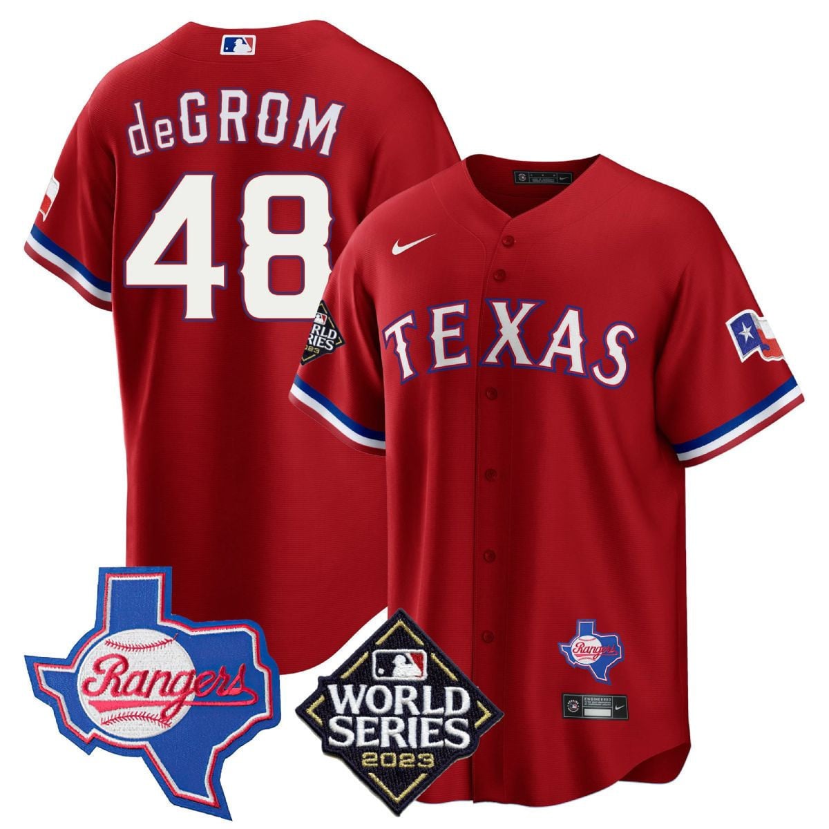 Men's Texas Rangers Limited Cool Base Jersey - 2023 World Series Patch/ Texas State Patch - All Stitched