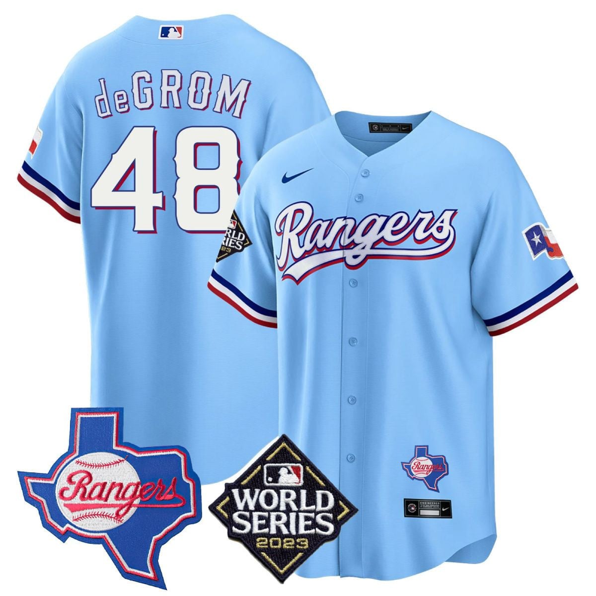 Men's Texas Rangers Limited Cool Base Jersey - 2023 World Series Patch/ Texas State Patch - All Stitched