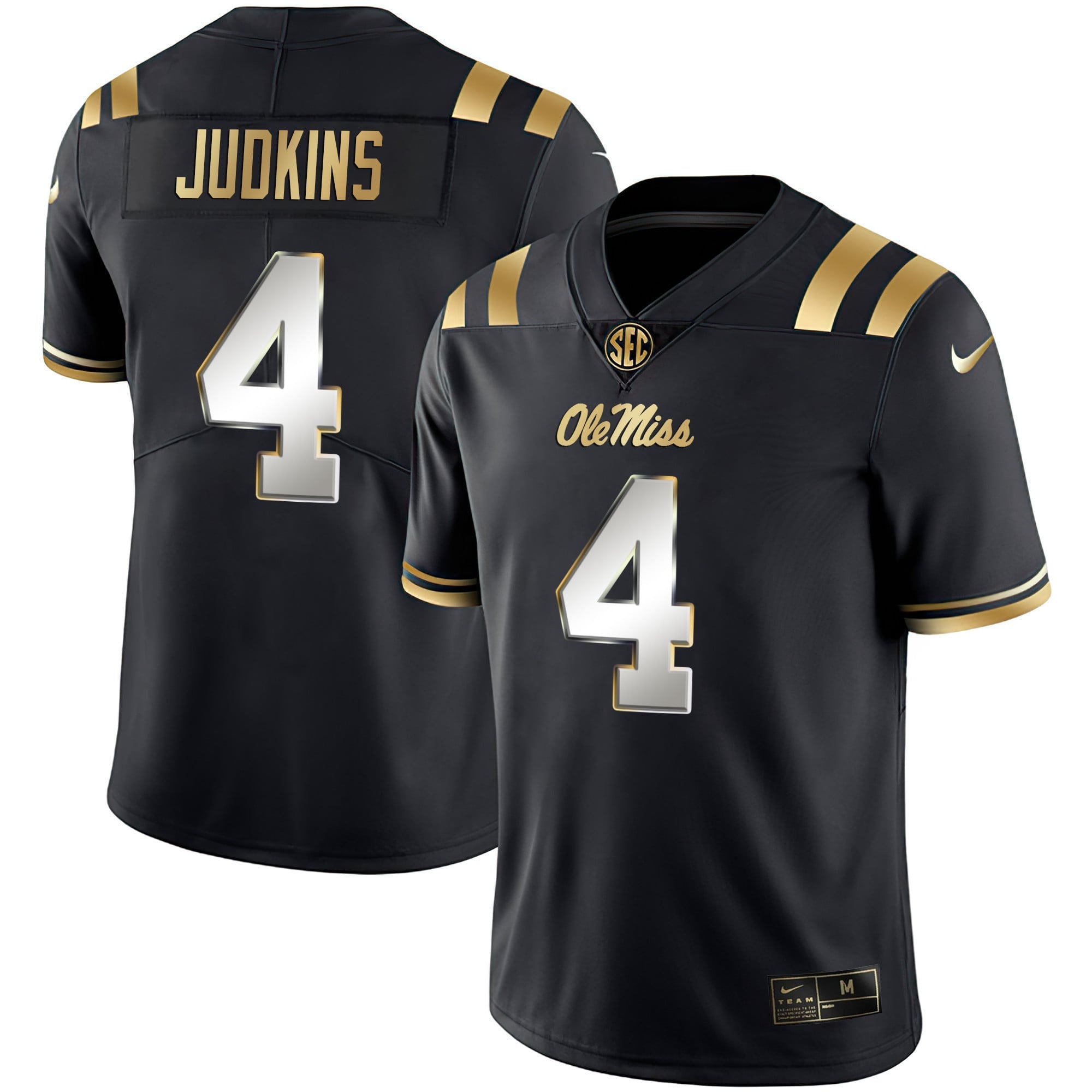 Men's Ole Miss Rebels Black Limited & Gold Vapor Jersey - All Stitched