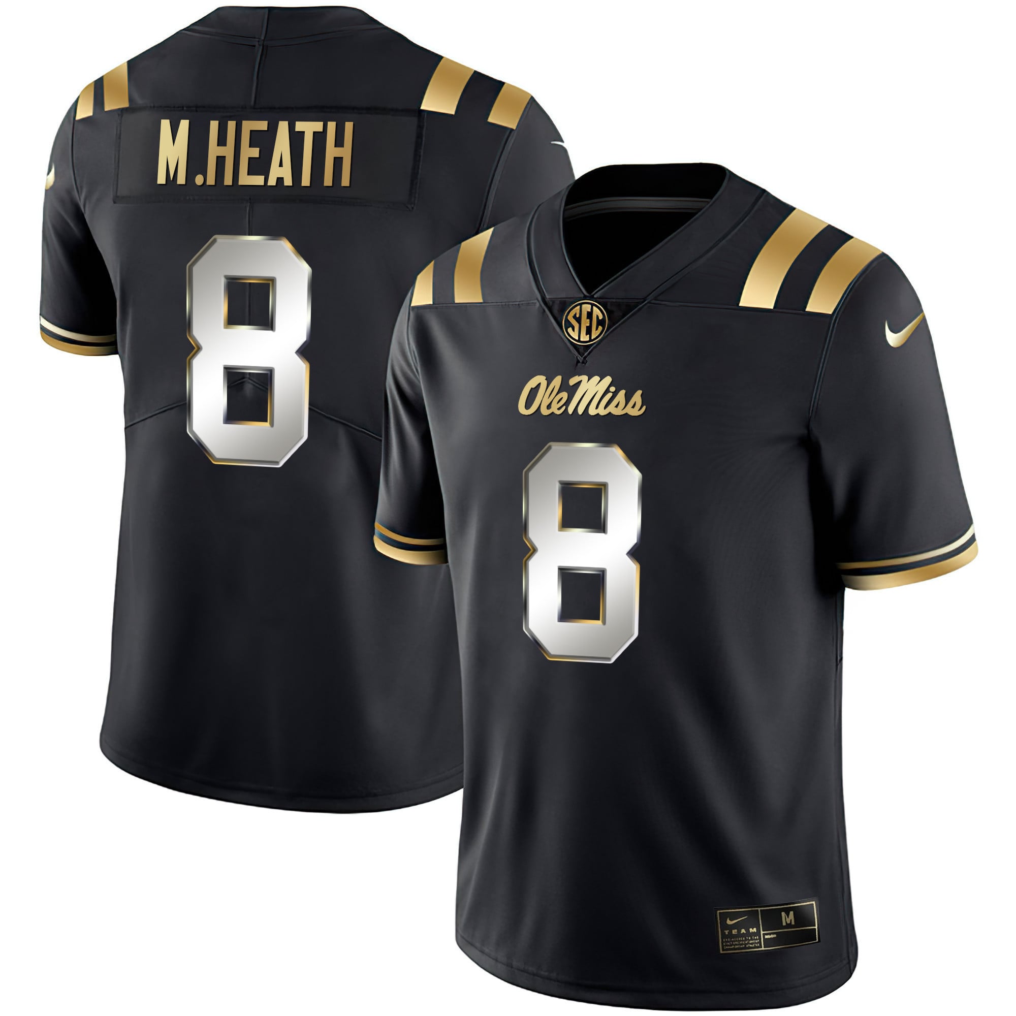 Men's Ole Miss Rebels Black Limited & Gold Vapor Jersey - All Stitched