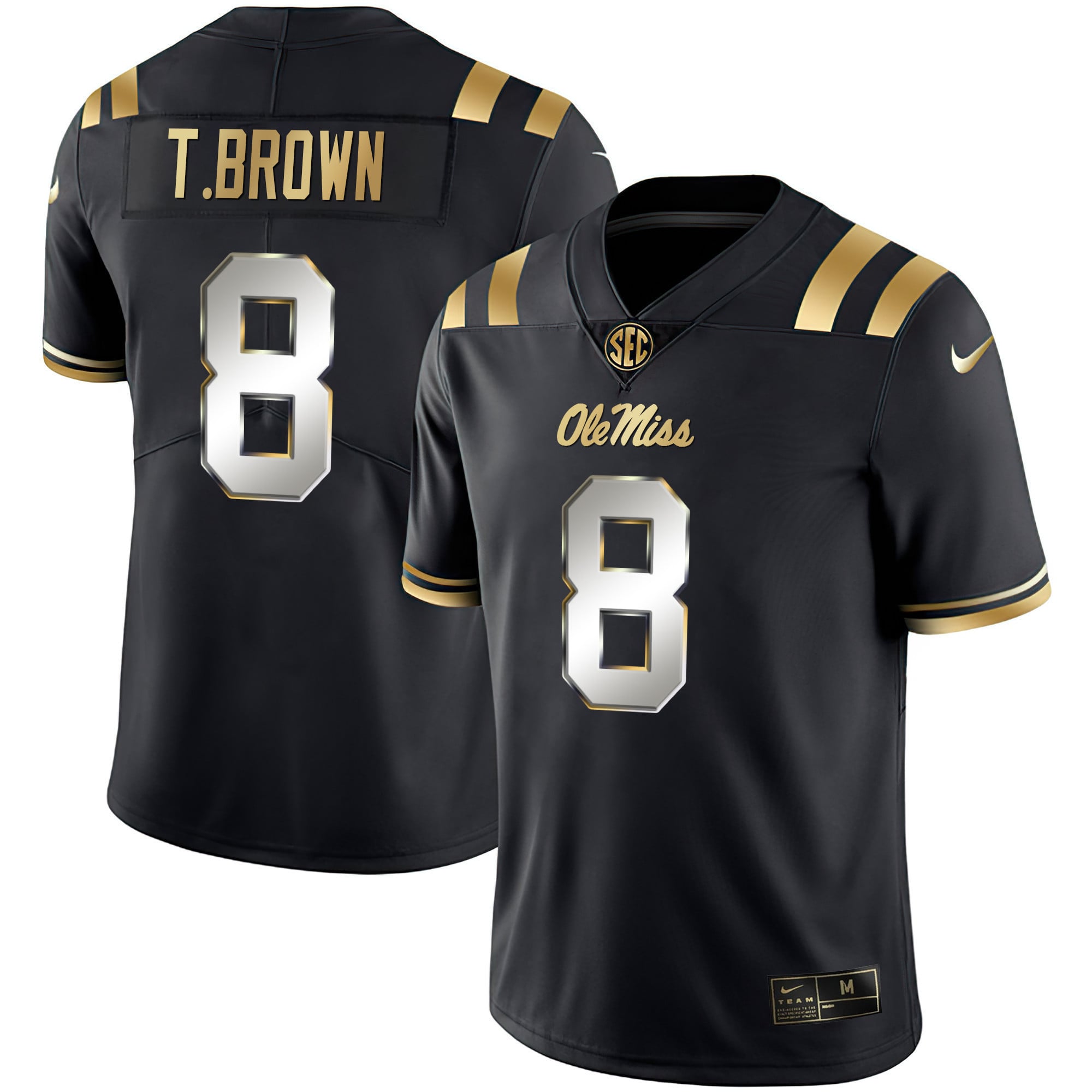 Men's Ole Miss Rebels Black Limited & Gold Vapor Jersey - All Stitched