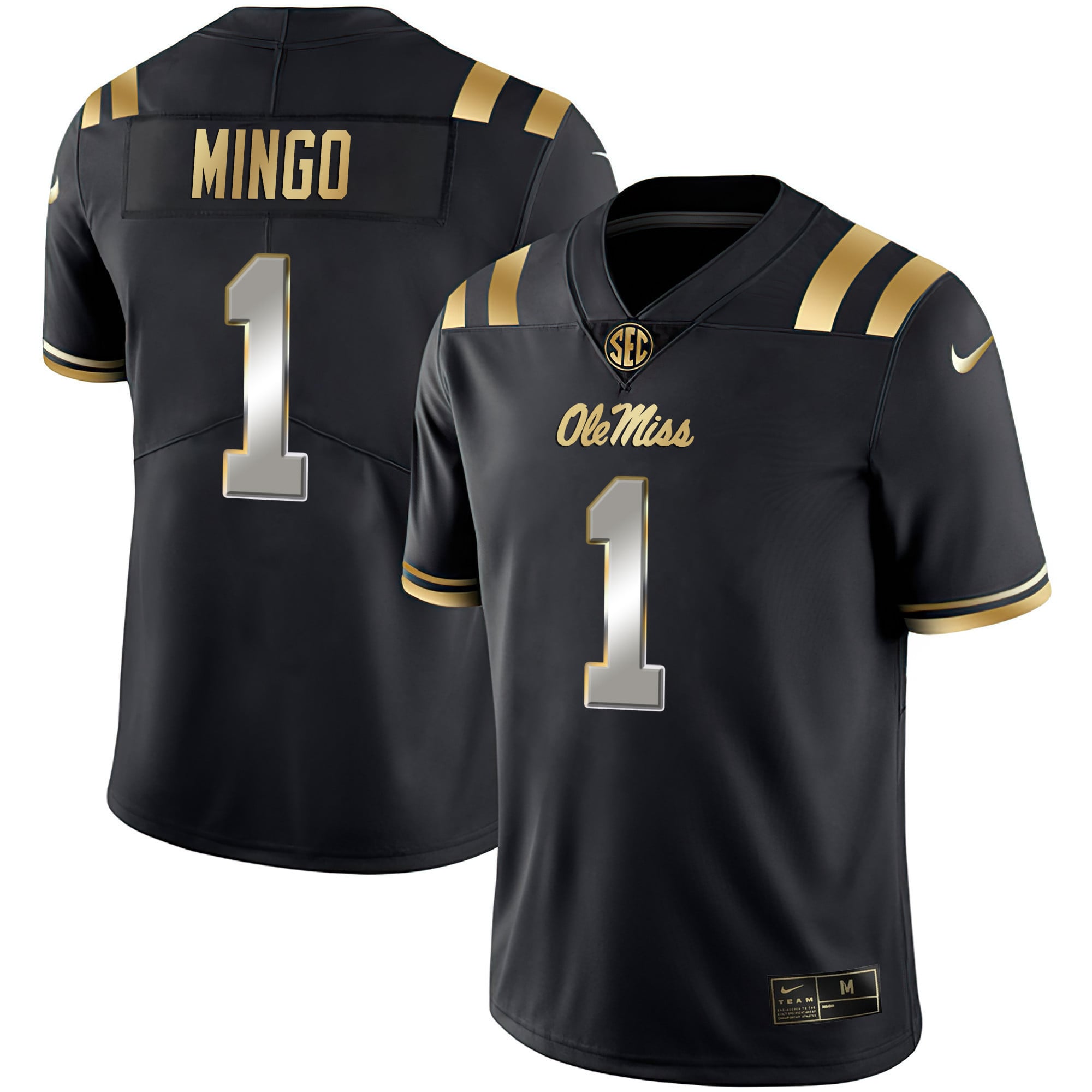 Men's Ole Miss Rebels Black Limited & Gold Vapor Jersey - All Stitched