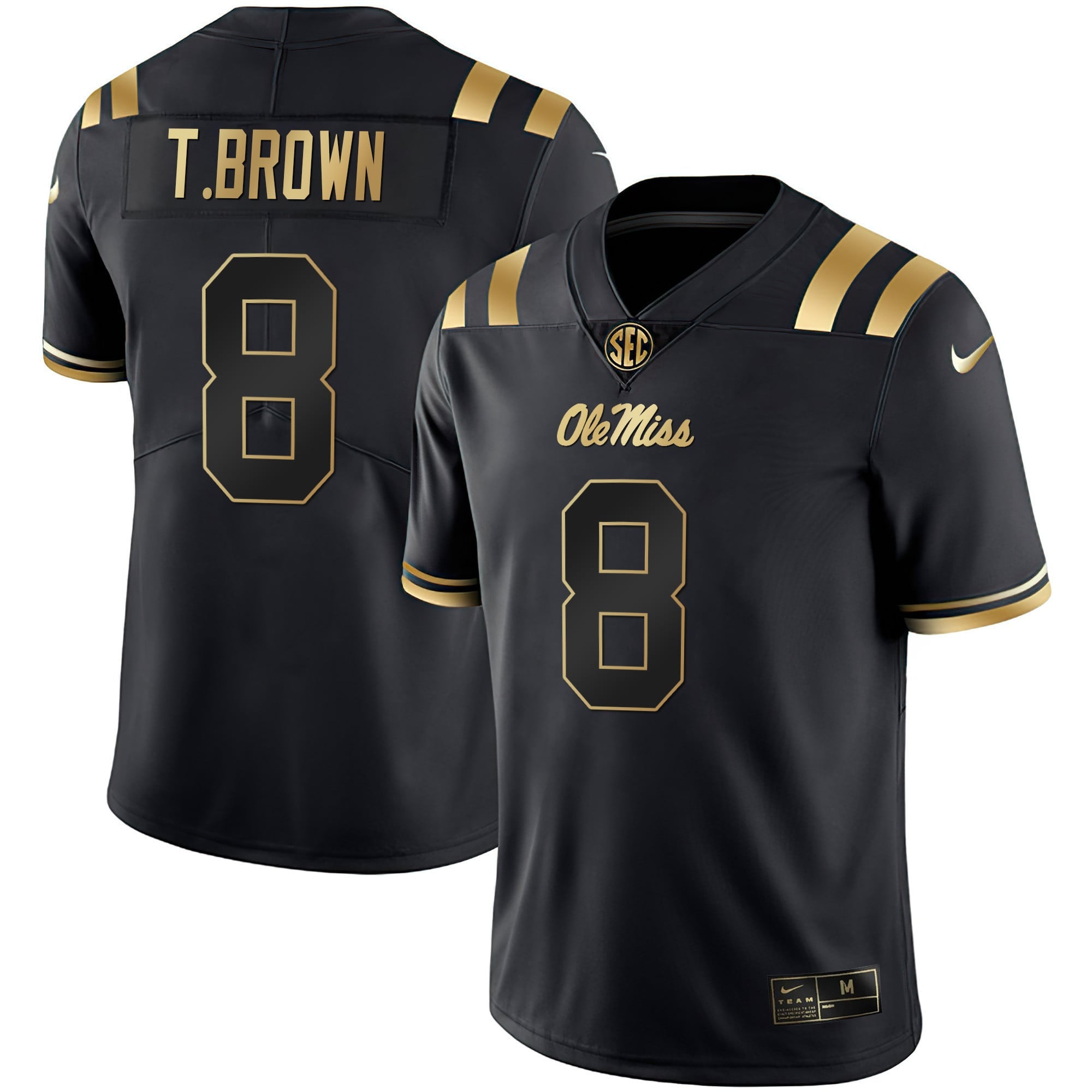 Men's Ole Miss Rebels Black Limited & Gold Vapor Jersey - All Stitched