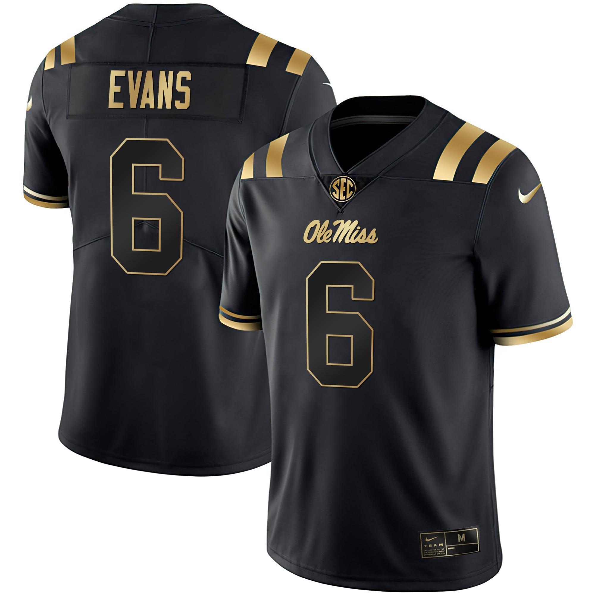 Men's Ole Miss Rebels Black Limited & Gold Vapor Jersey - All Stitched