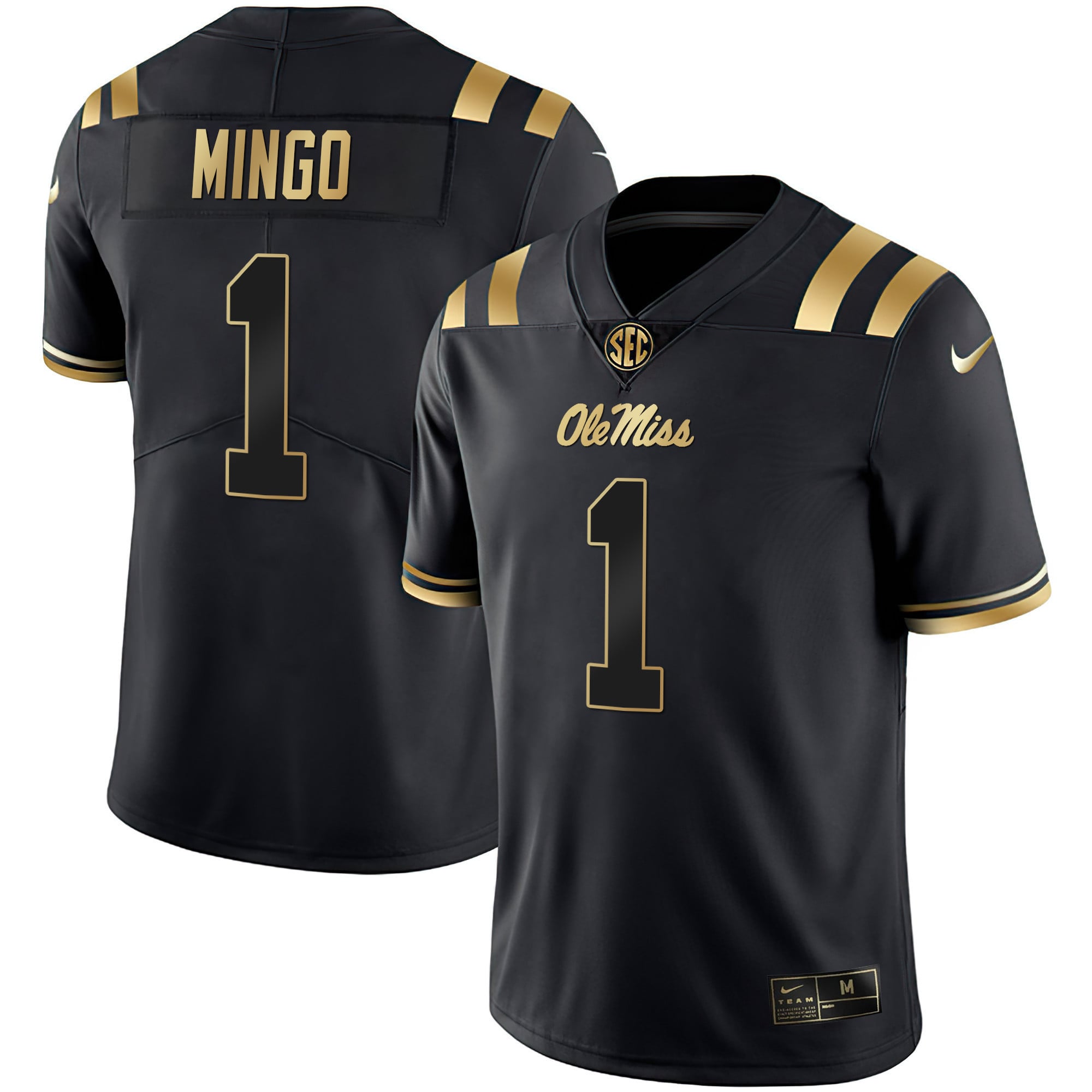 Men's Ole Miss Rebels Black Limited & Gold Vapor Jersey - All Stitched
