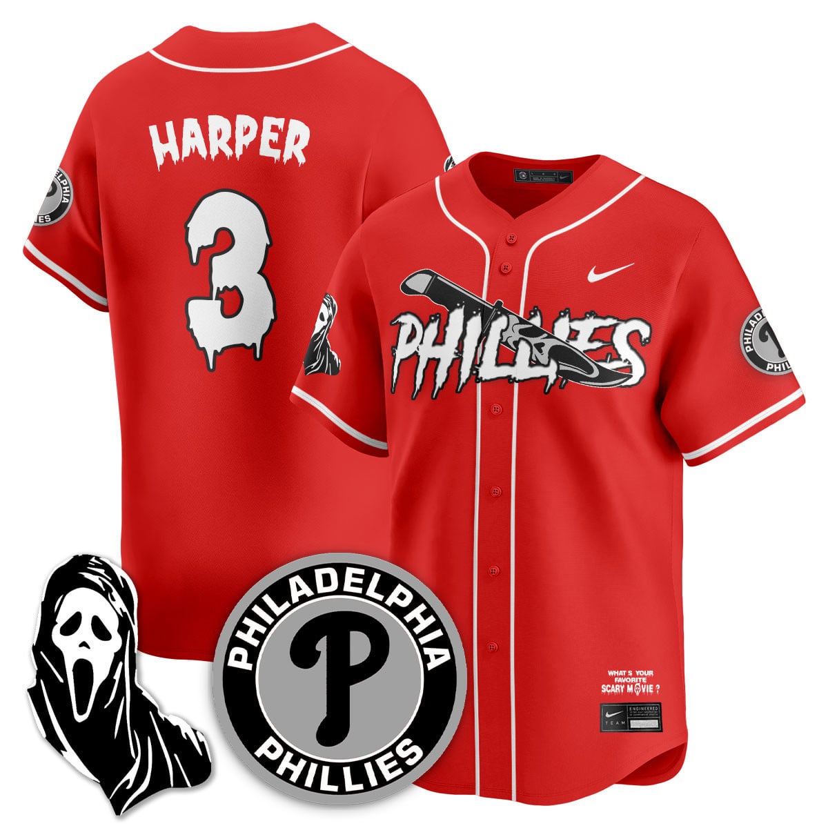 Men's Philadelphia Phillies "Scream Ghostface" Jersey - Stitched